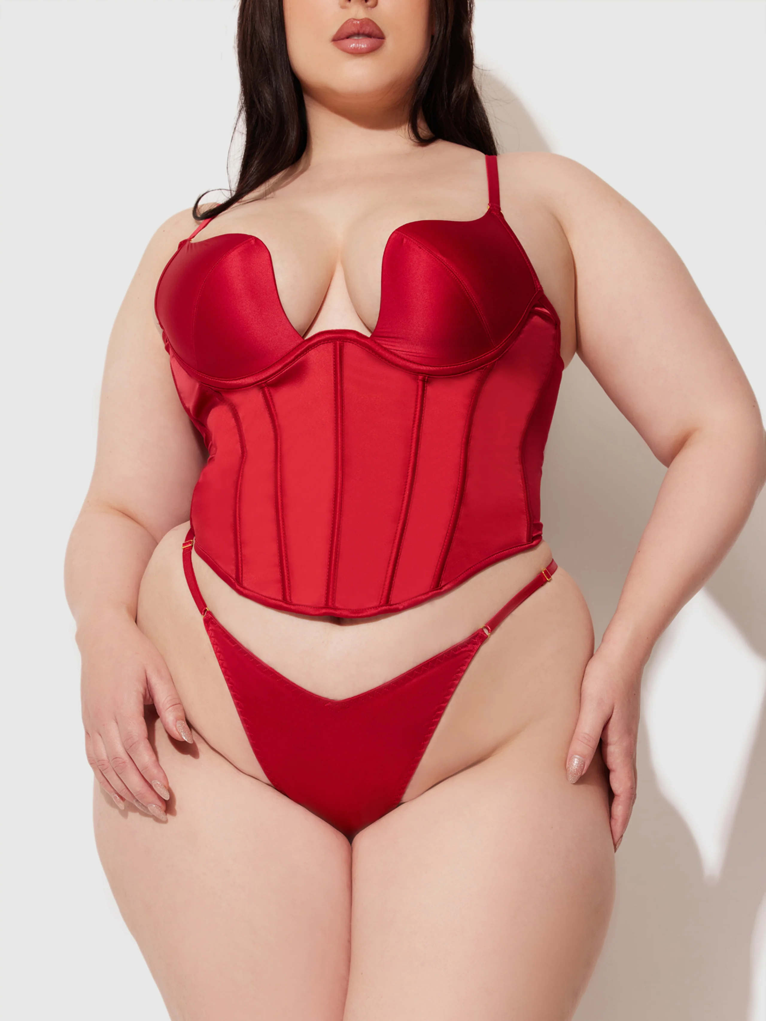 Petra Slider Side Satin Thong（深红色）