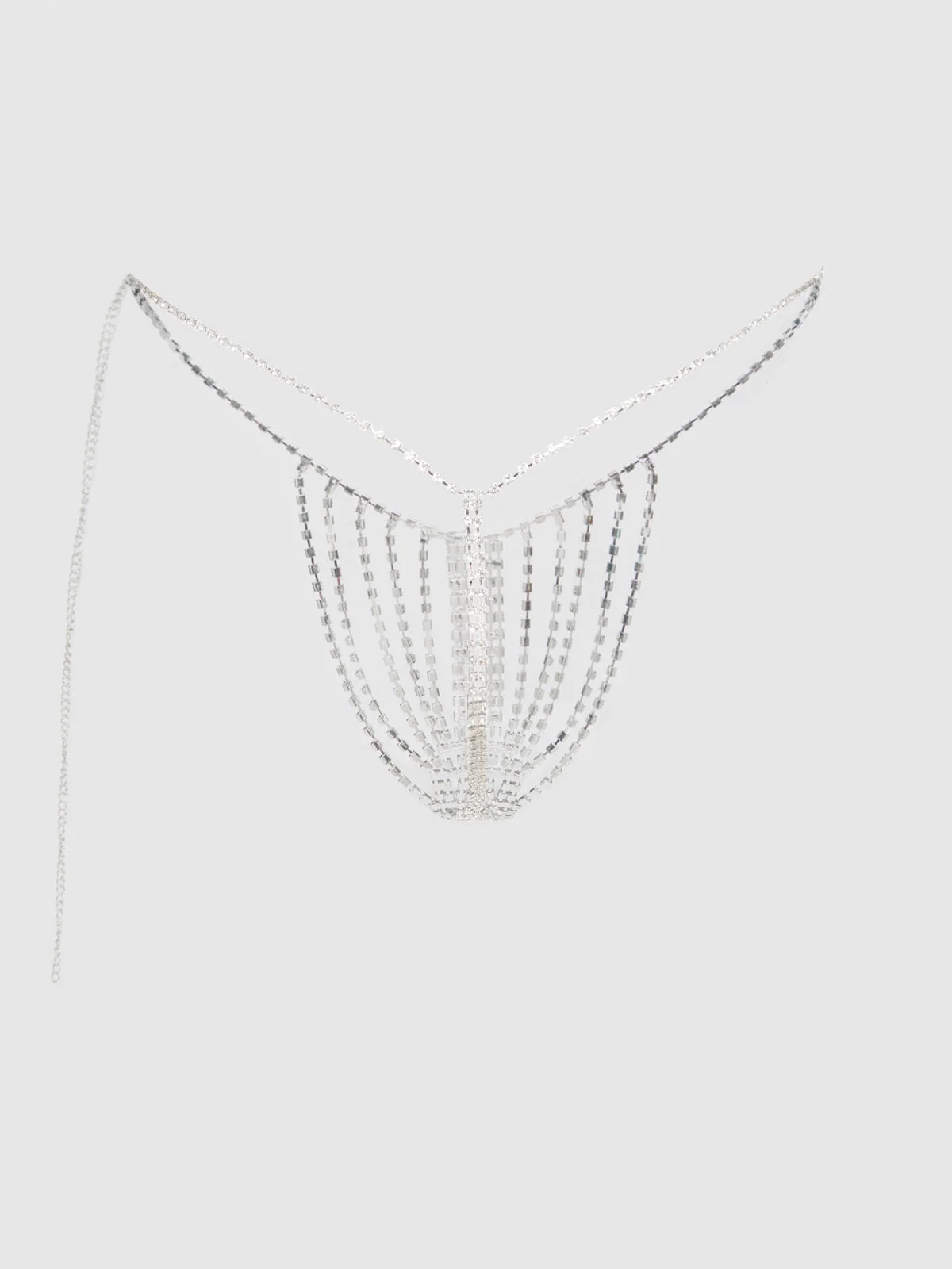 Ziggy Rhinestone Vertical Thong in Silver