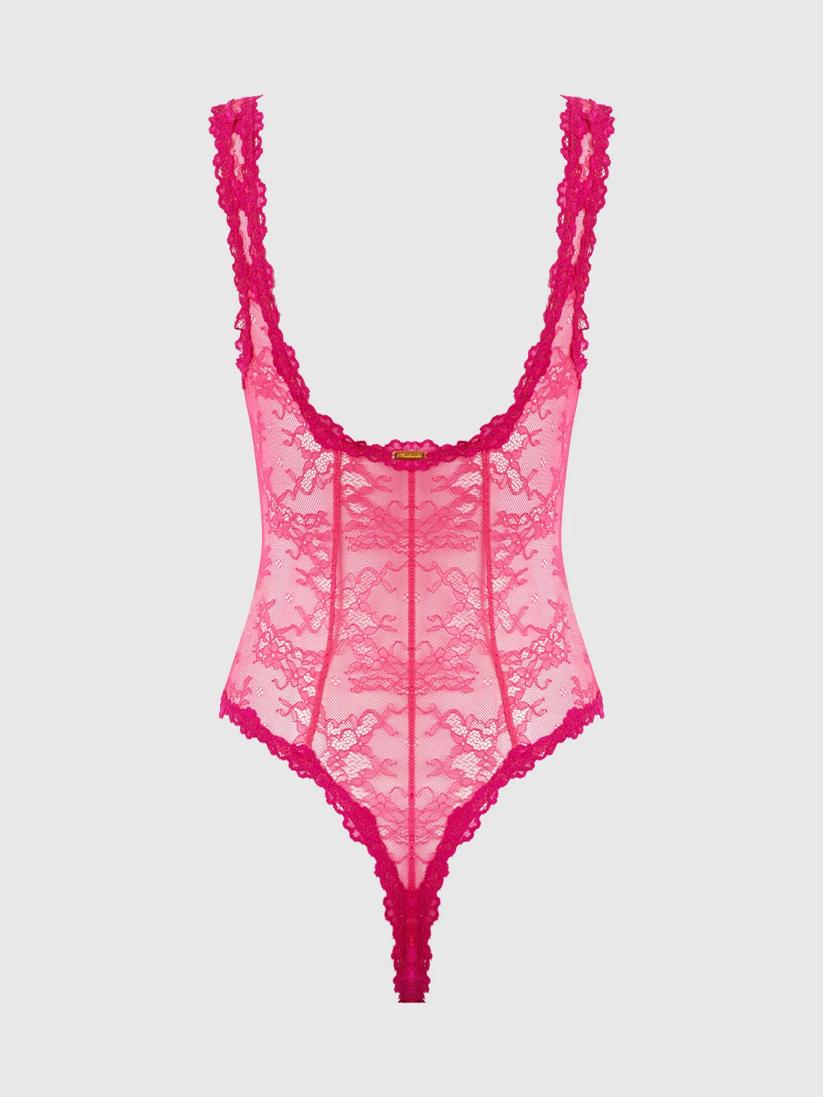 Pia Lace Wireless & Seamed Bodysuit in Purple Fuchsia