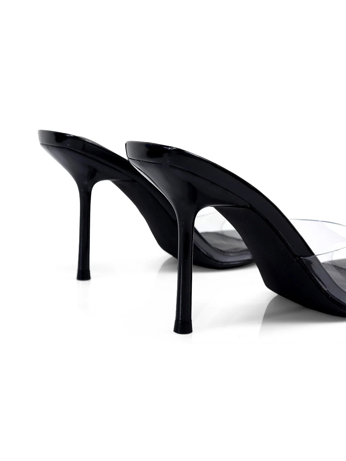 Shanya Mule Clear Peep Toe Heels in Black