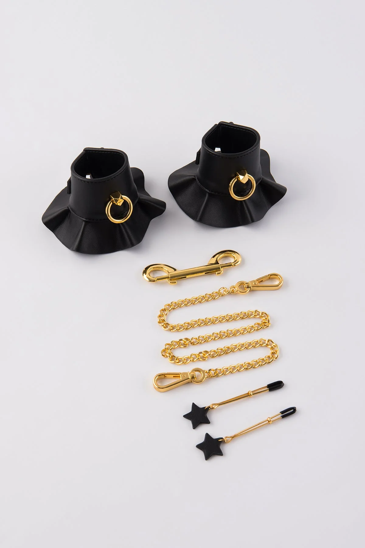 Leather-Like Bondage Cuffs and Nipple Clamps Set