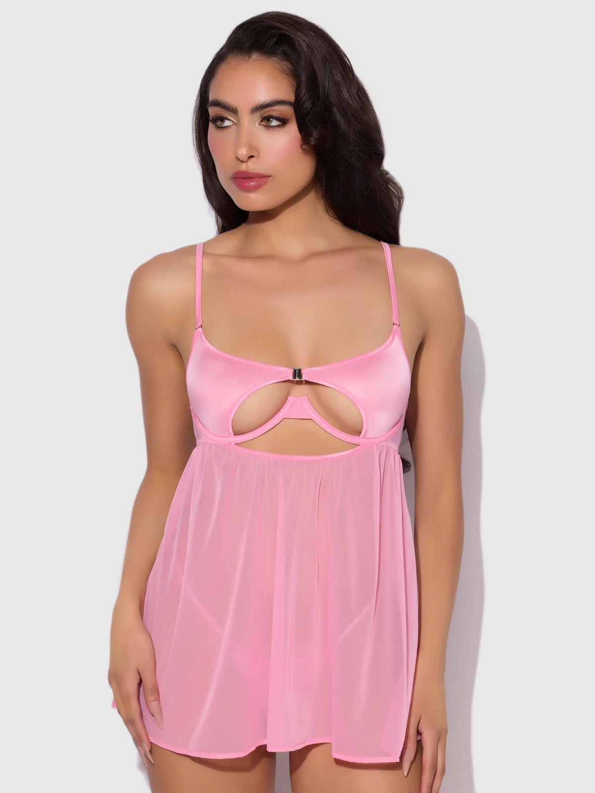 Neev Oil Slick Openable Cup Underwire Babydoll in Bubblegum Pink