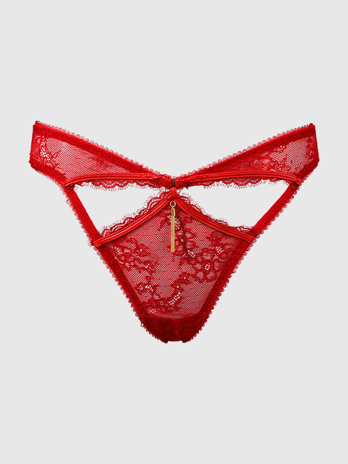 Chiara Lace & Faux Leather Backless Hipster in Barbados Cherry