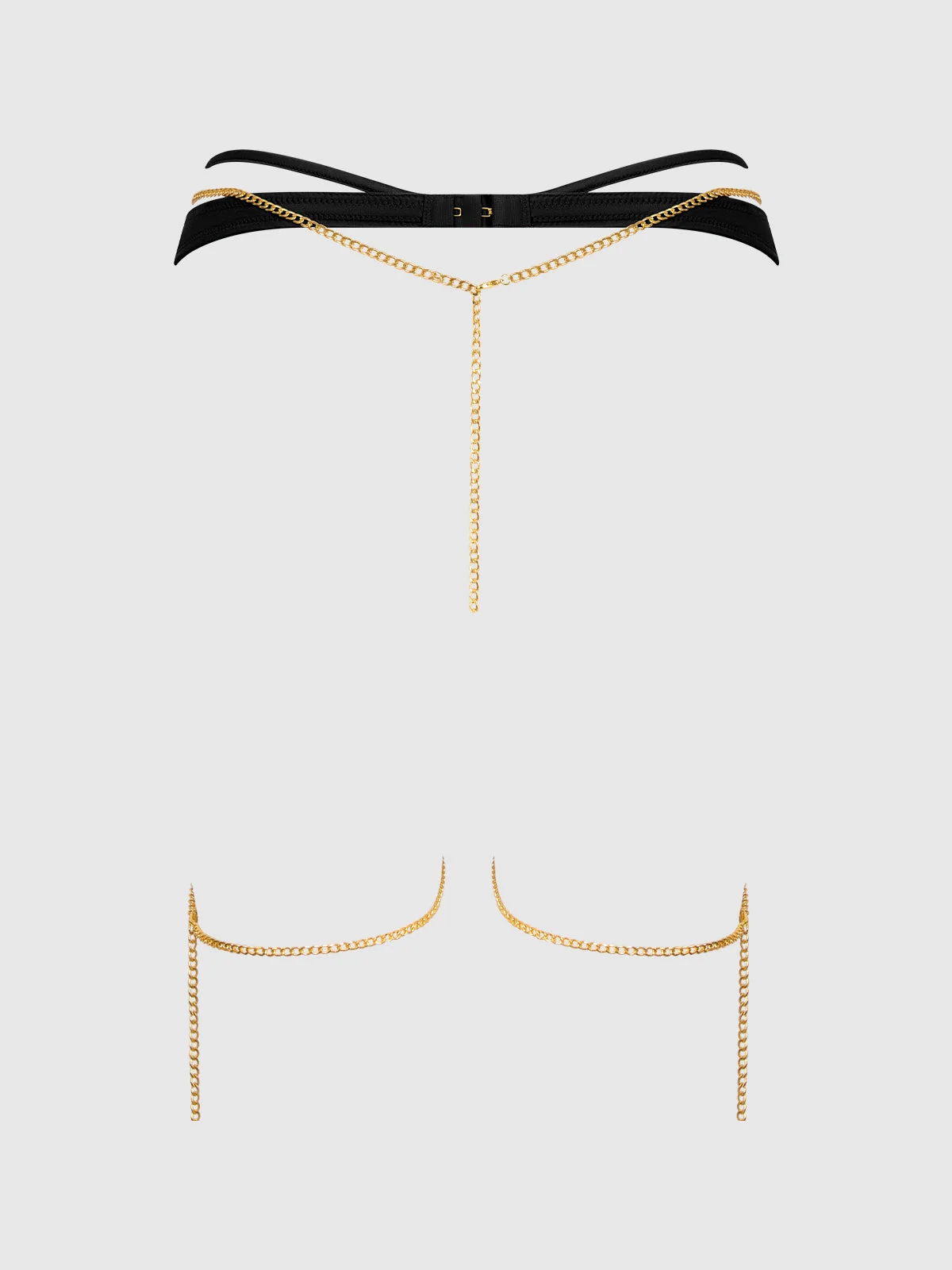 Emery Liquid Satin & Chain Thigh Garter Belt in Black