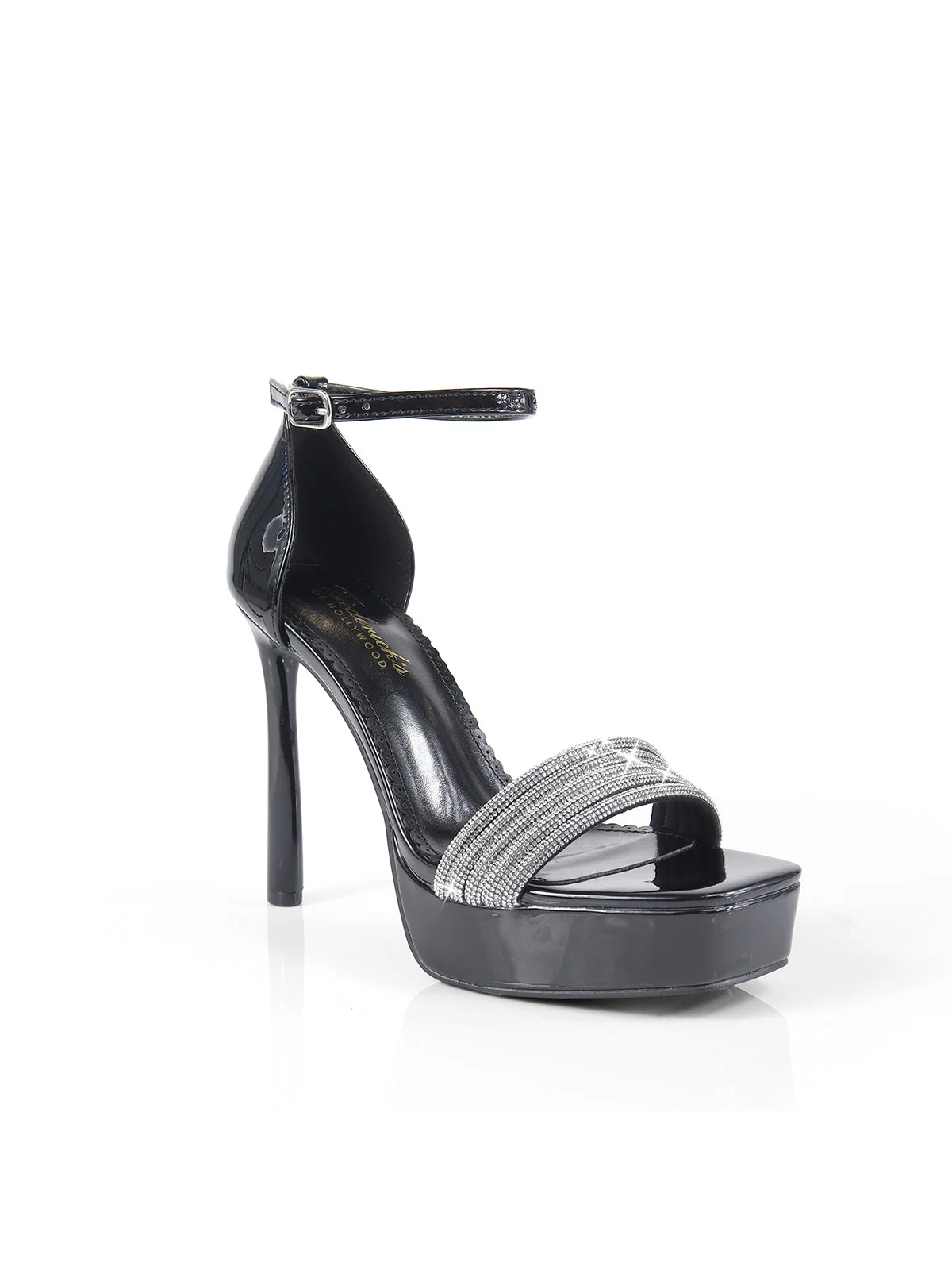 Denise Platform Heel in Black Satin with Open Toe