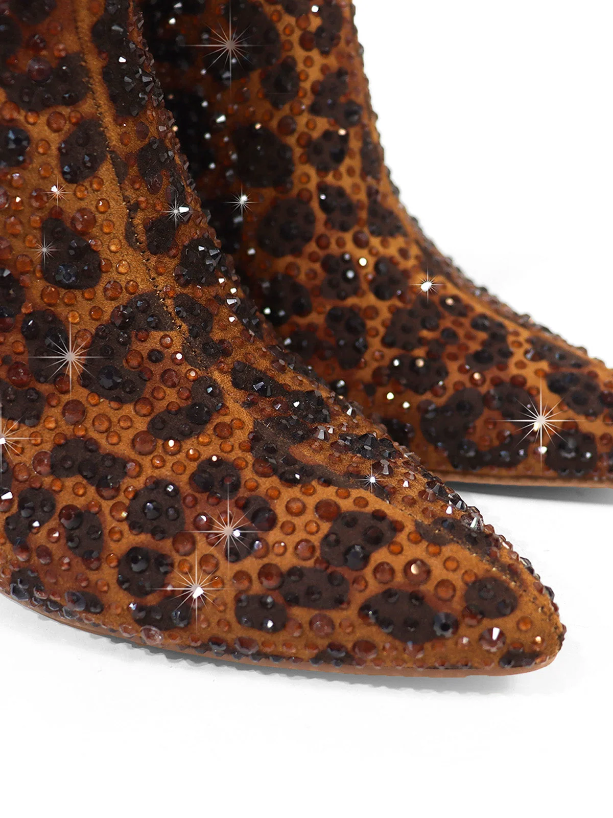 Izara Rhinestone Ankle Boots in Leopard Print With Allover Sparkle