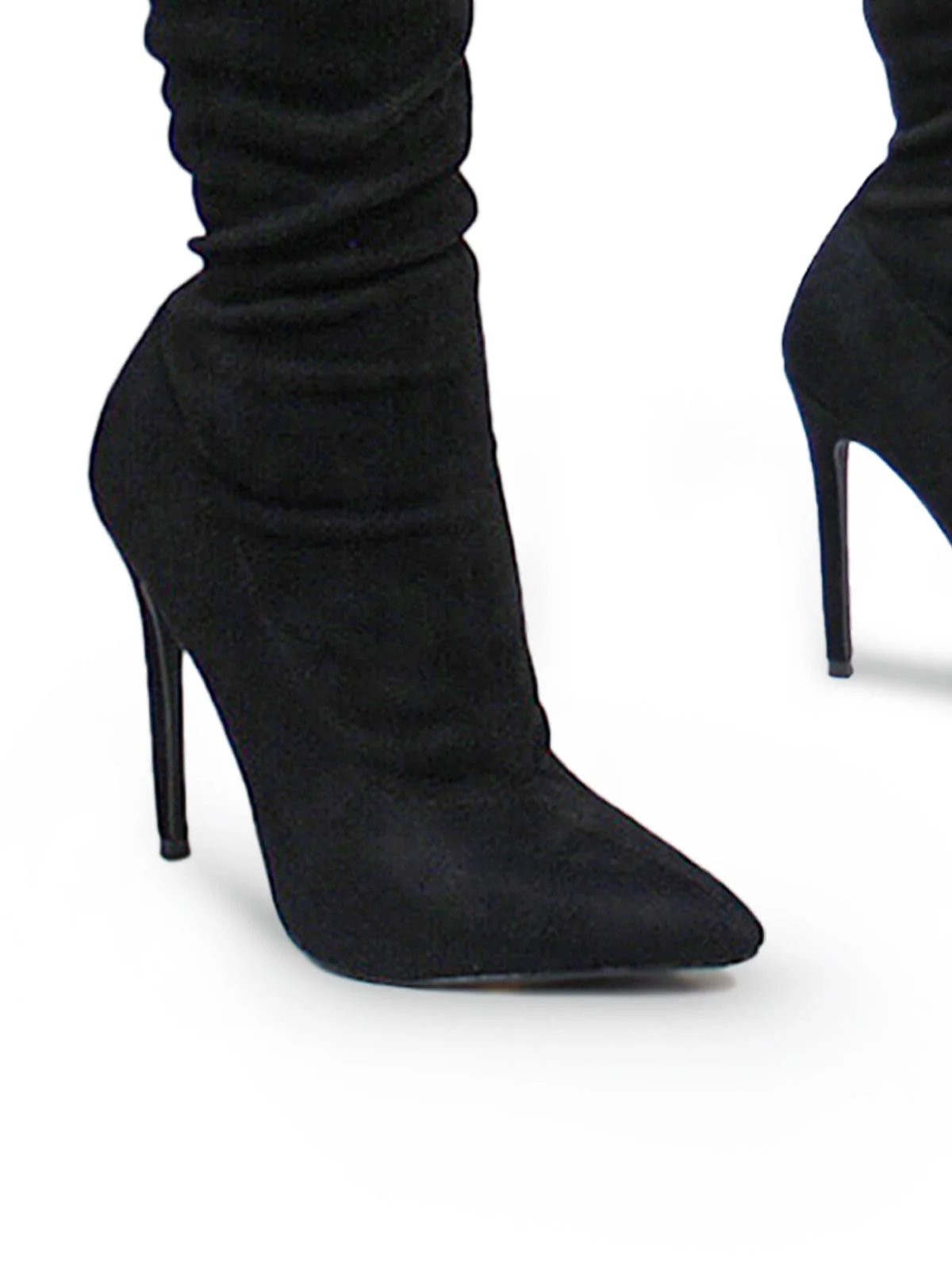 Heidi Stretch Over-the-Knee Boots in Black Suede with Stiletto Heel