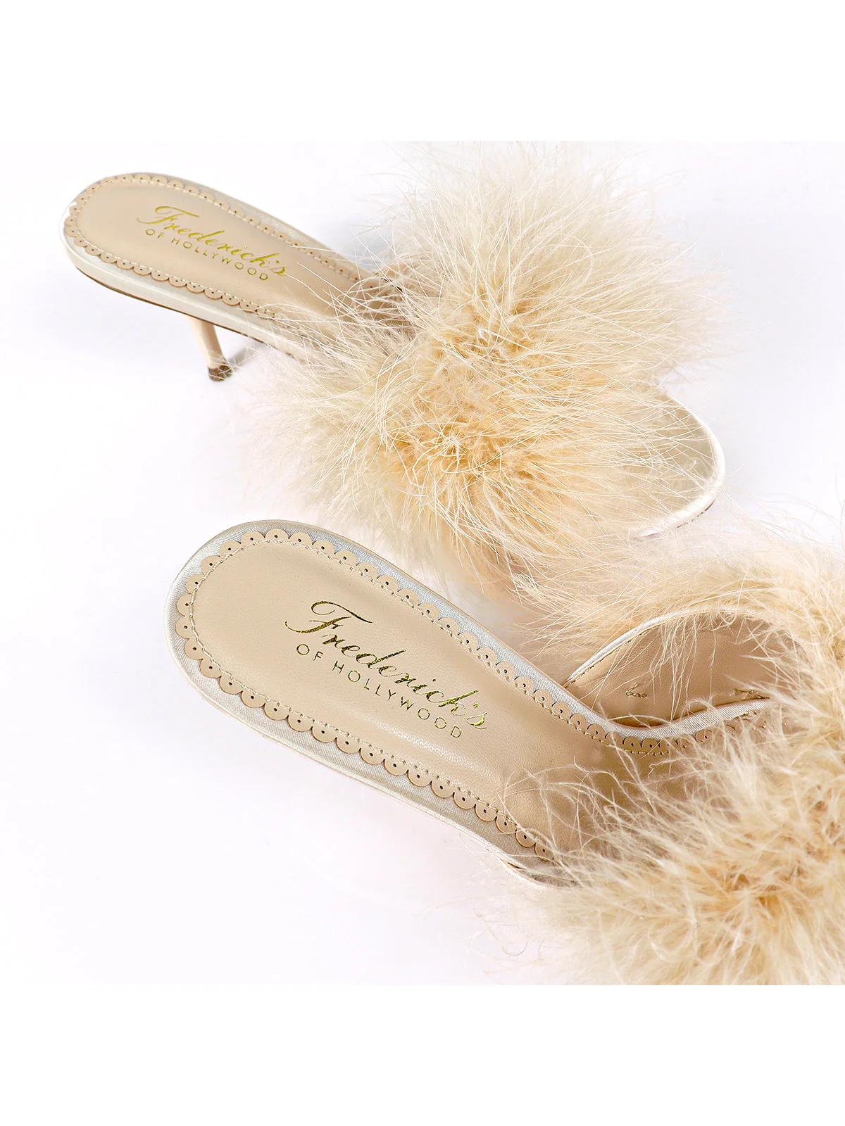 Luxor Feather Mule in Champagne Kitten Heel