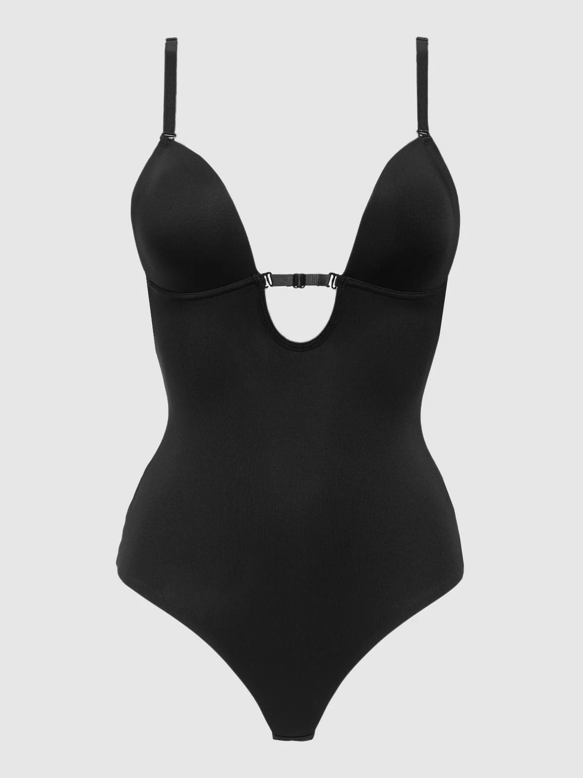 Hollywood Shape Bodysuit in Black with Plunge Front and Thong Back