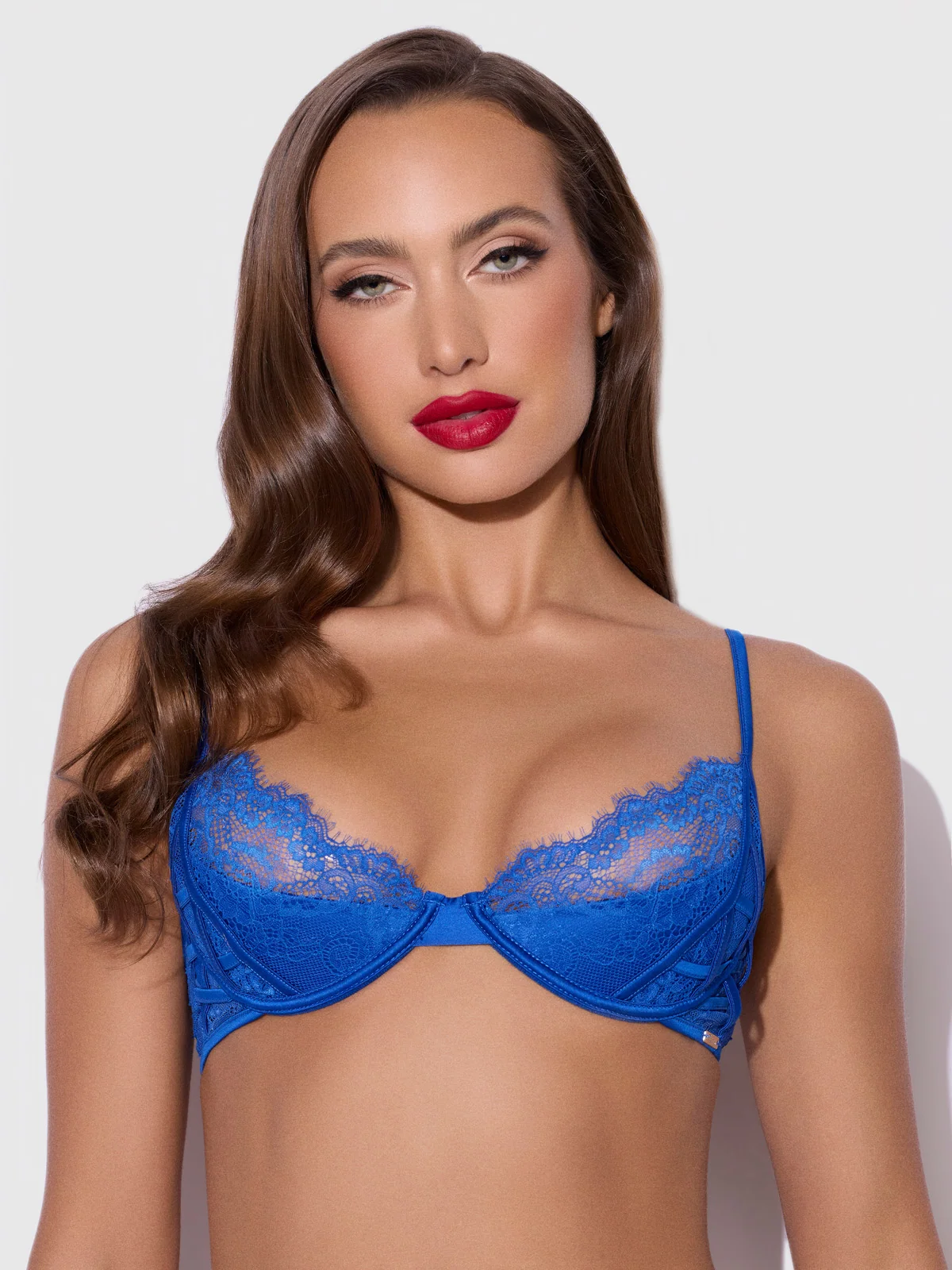 Adelaide Satin & Lace Push Up Demi Bra in Cobalt Blue