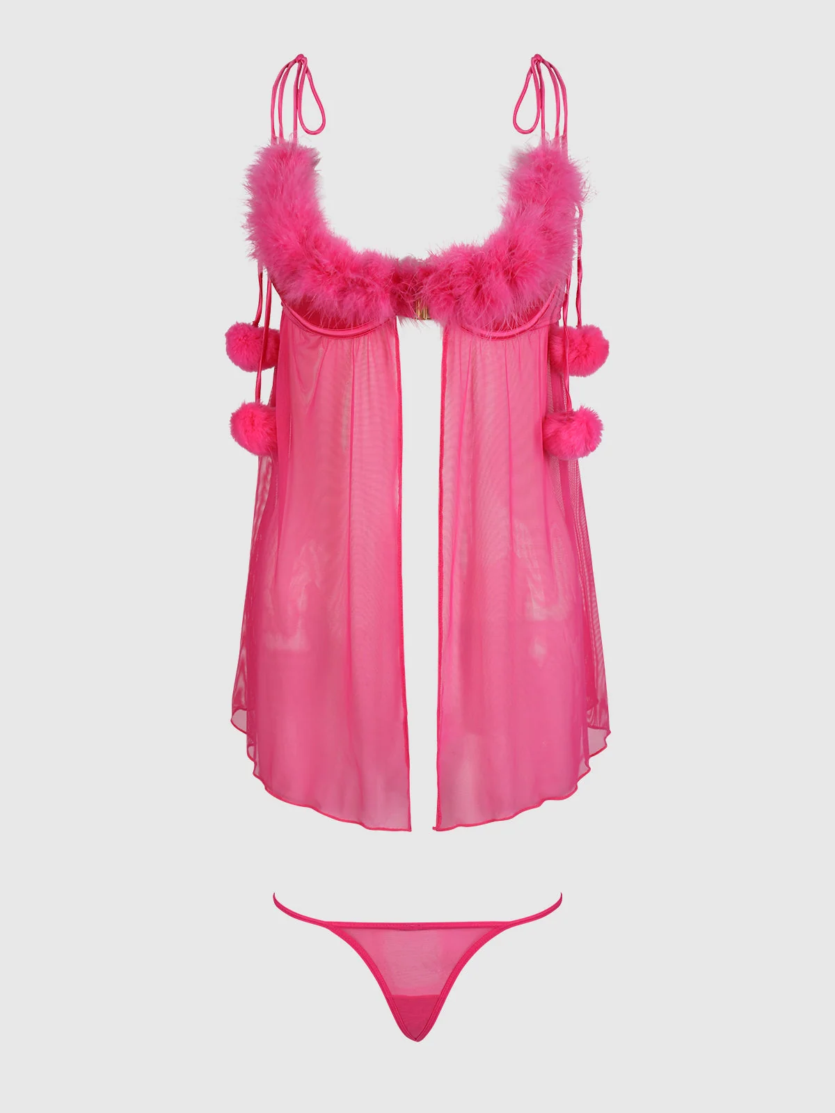 Scarlett Drop Off Open Front Marabou Babydoll 与 G-String