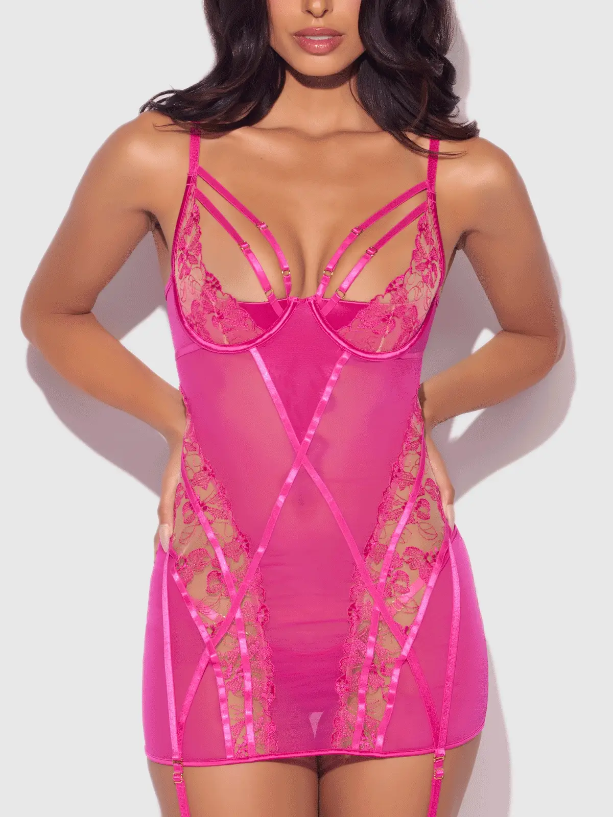 Venus Lace Strappy Chemise and G-String Set