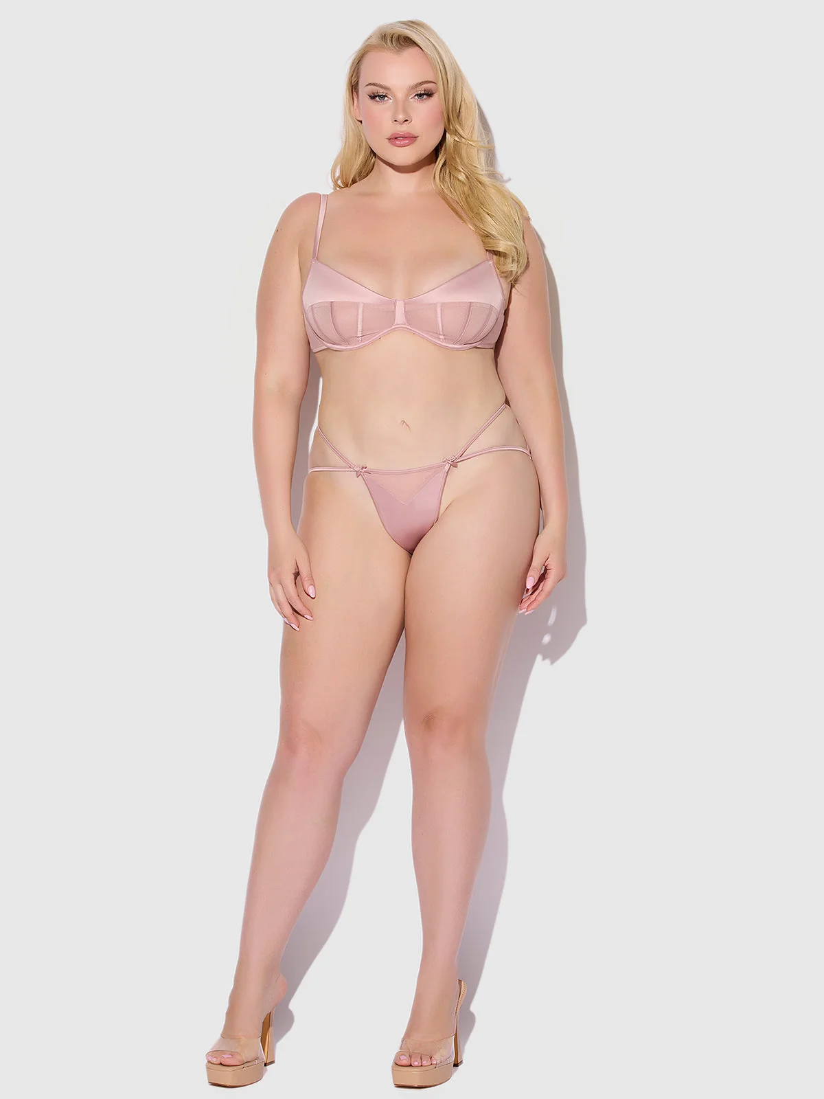 Petra Satin & Mesh Unlined Corset Cup Bra in Mauve