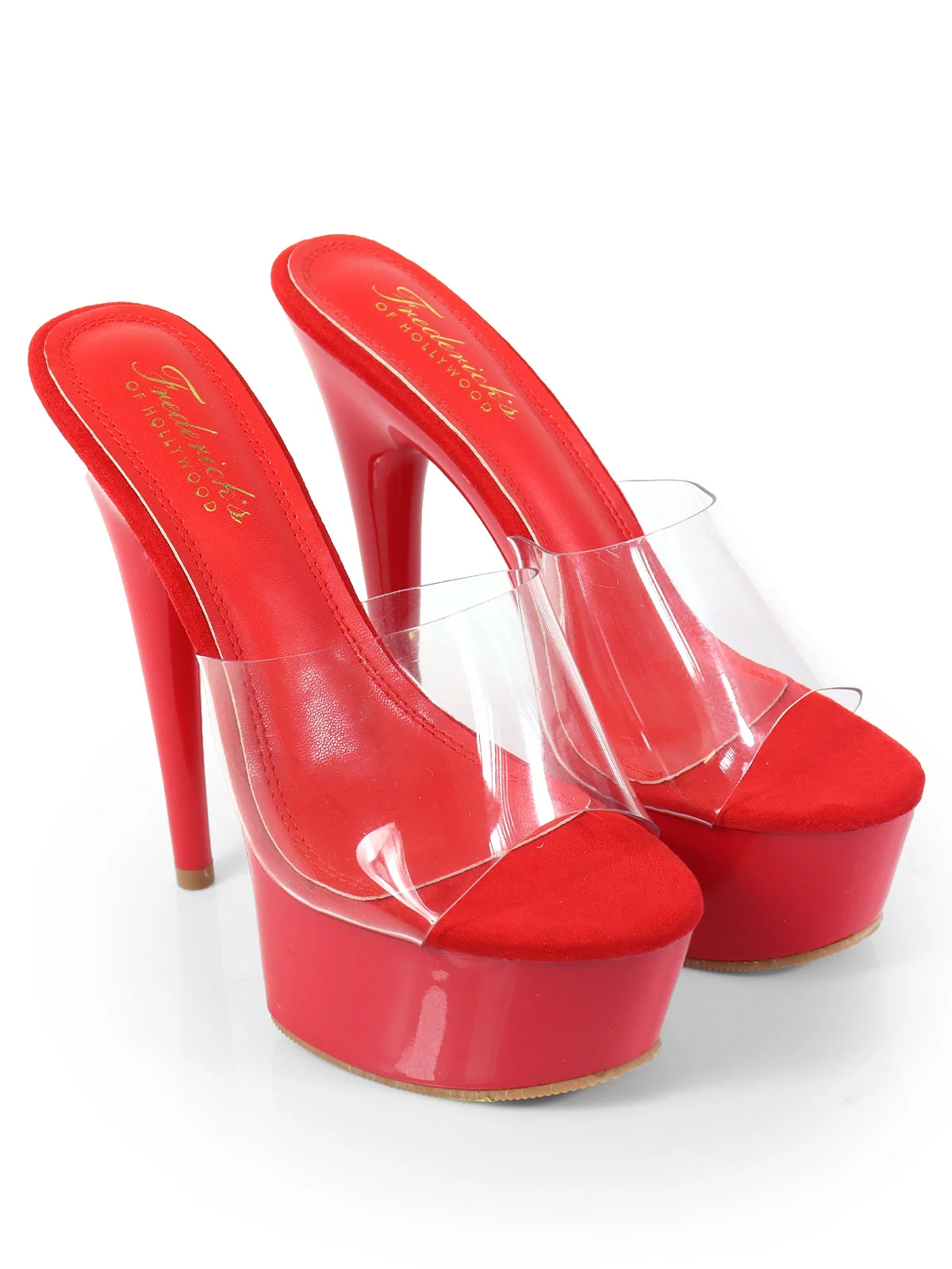 Candy High Platform Heels in Red with Clear Strap