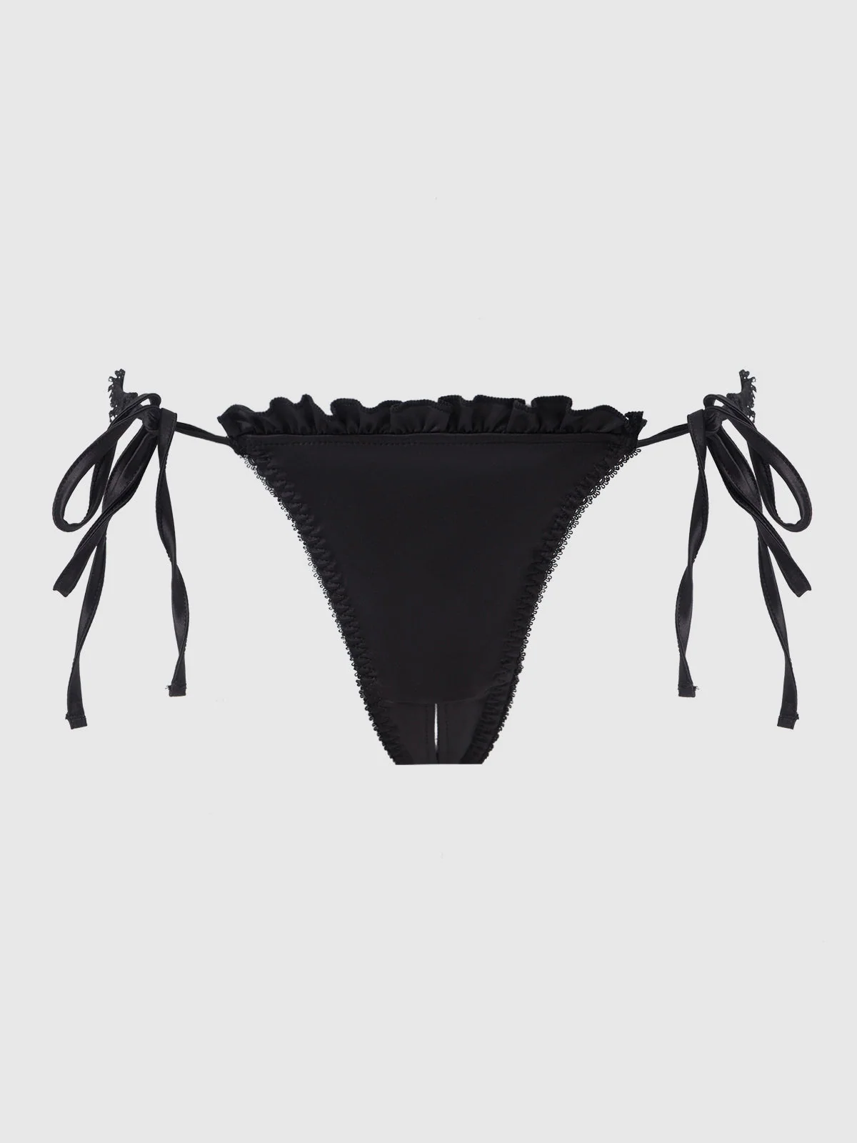 Adelaide Satin & Lace Crotchless Tanga in Black