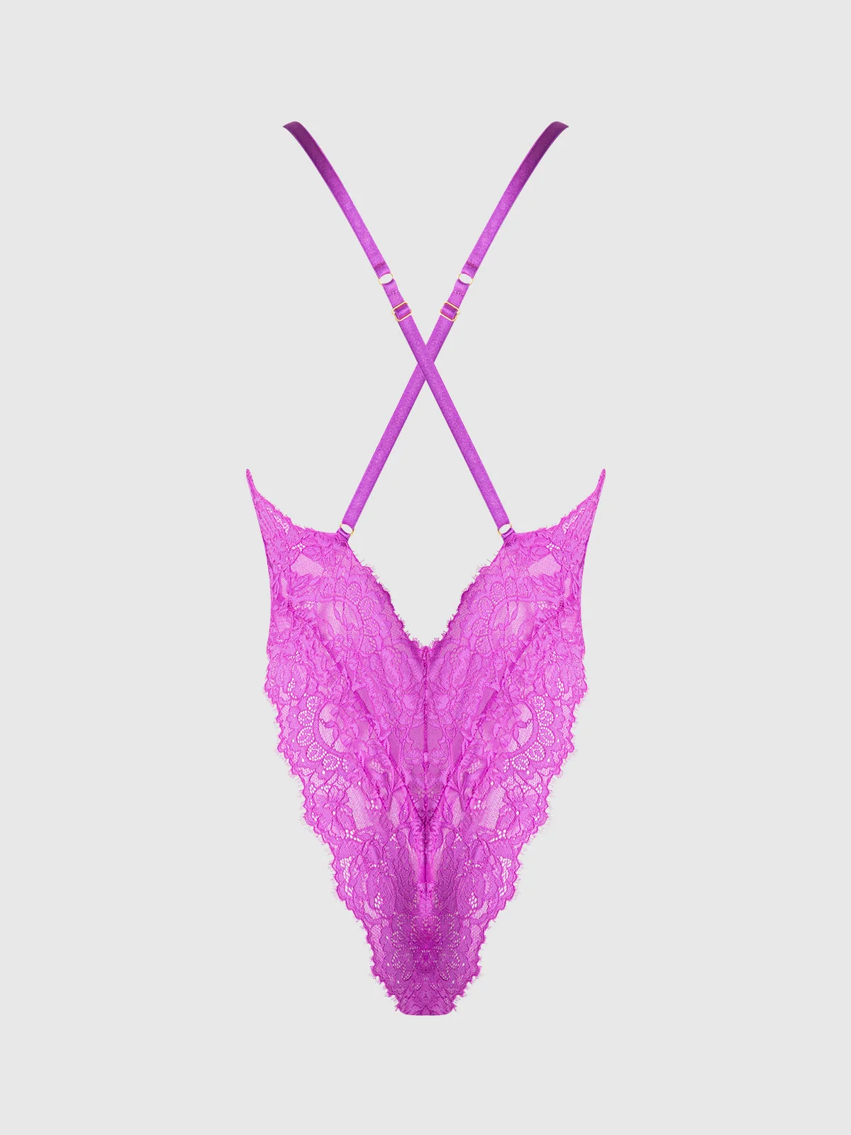Arianna Lace & Chains Plunge Teddy in Fuchsia Pink