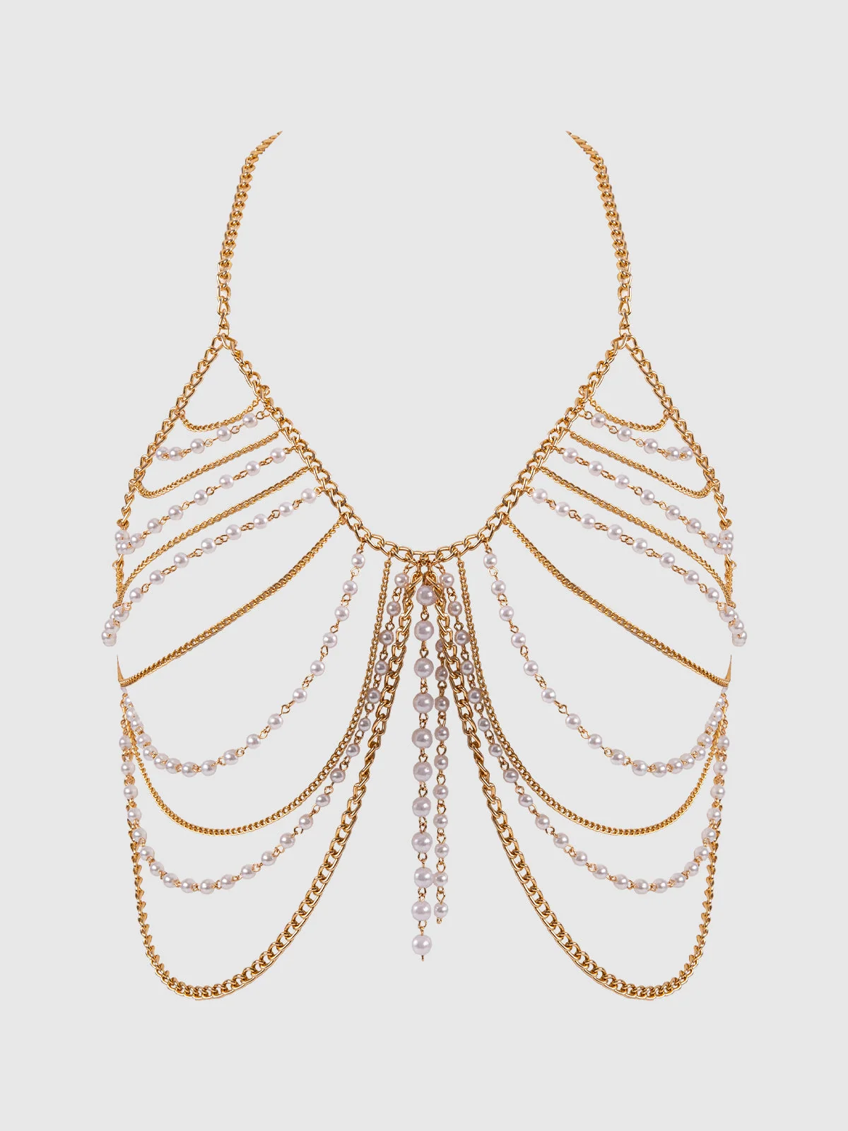 Ziggy Pearl & Chain Draped Bralette in Gold and Pearl