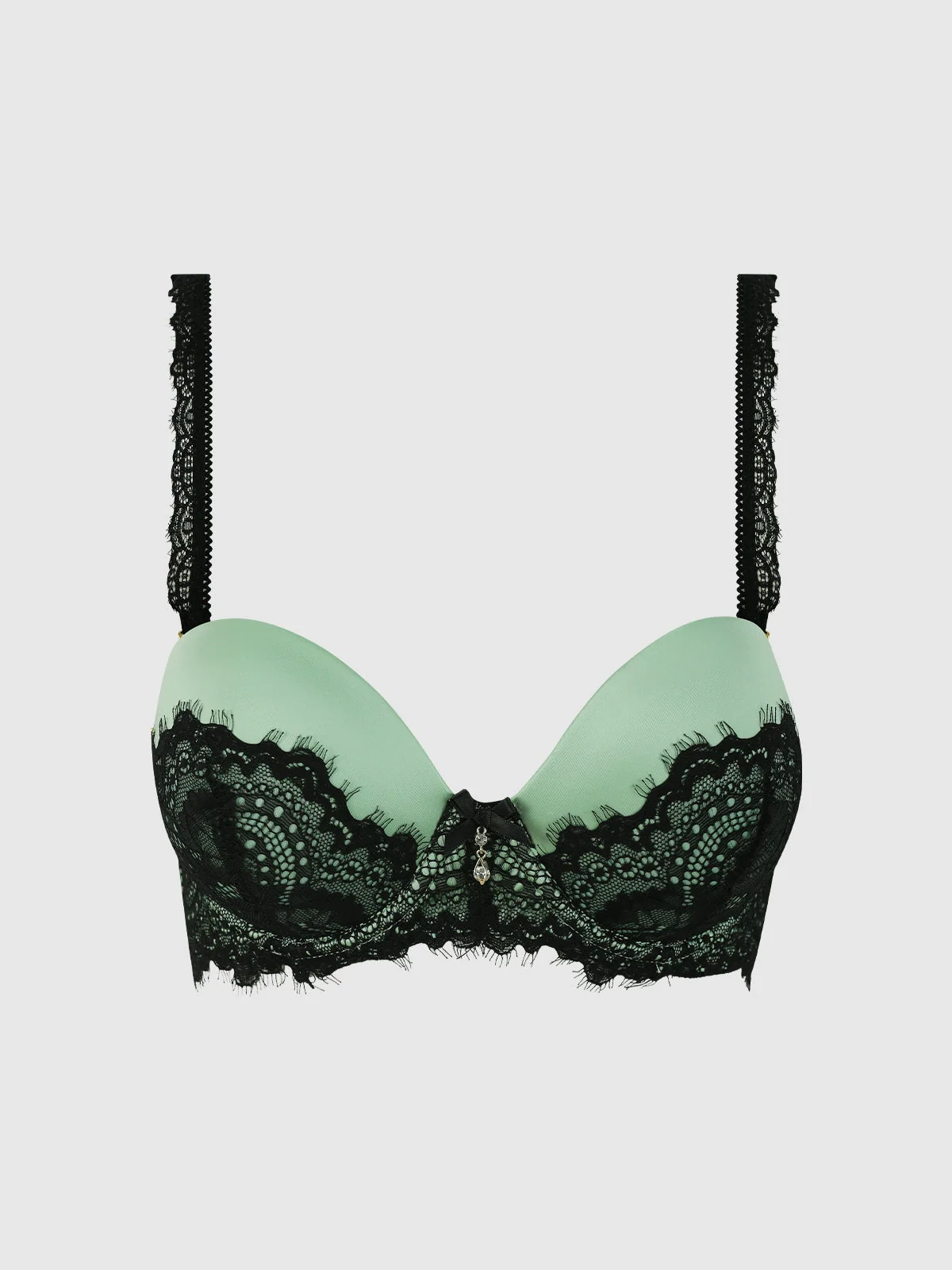 Lexi Lace Strapless Push Up Bra in Regal Mint and Black