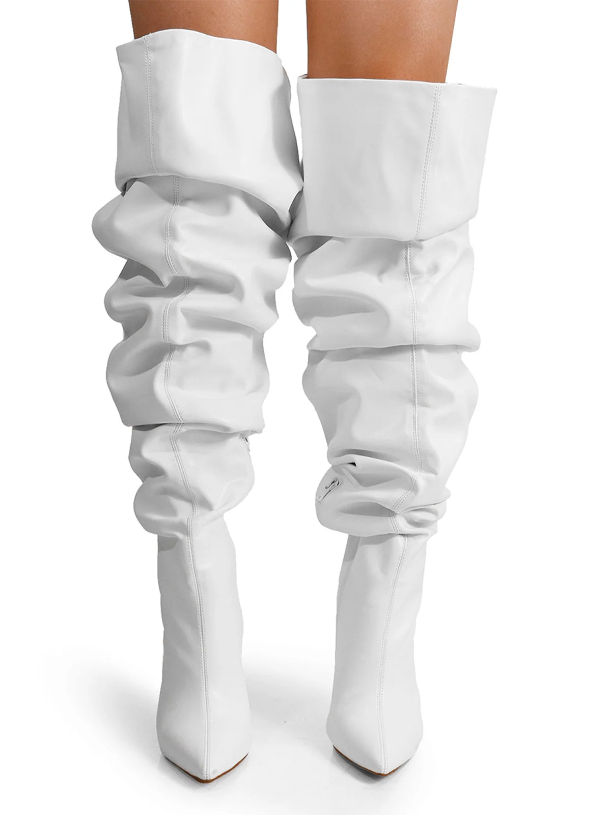 Lee Slouchy Boots in White with an Extended Length
