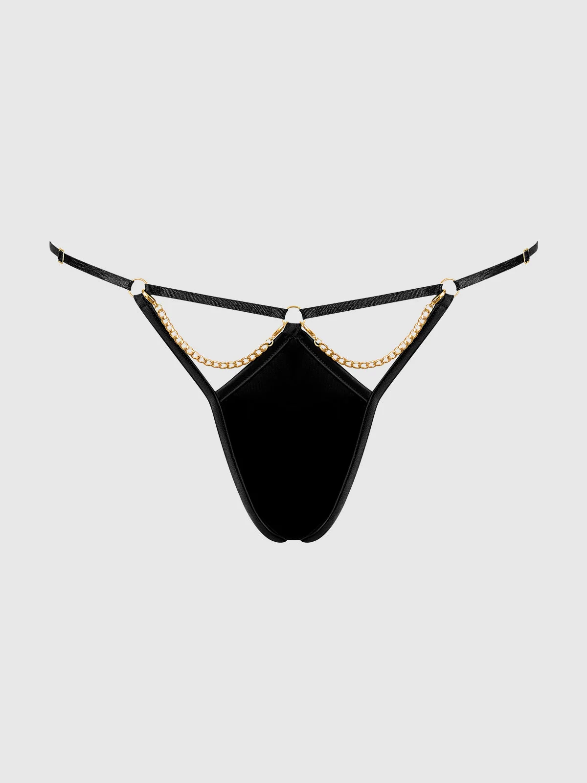 Emery Liquid Satin and Chain G-String in Black