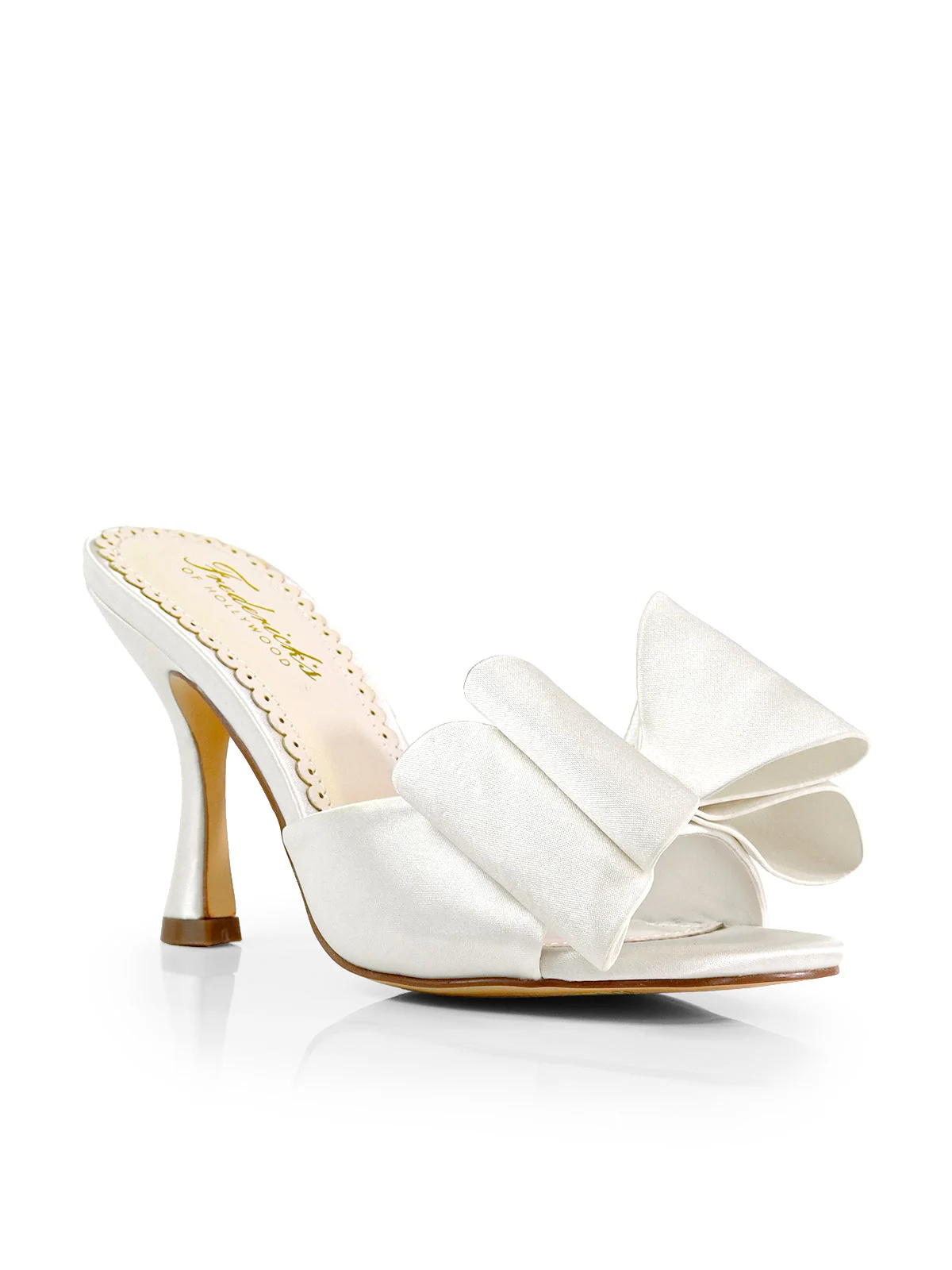 Nana Open-Toe Bow Mule Heel Sandal in Ivory