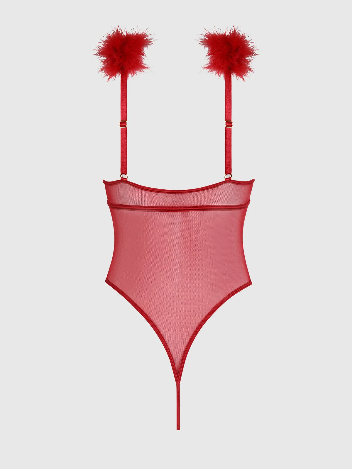 Scarlett Marabou & Mesh Teddy in Crimson Red