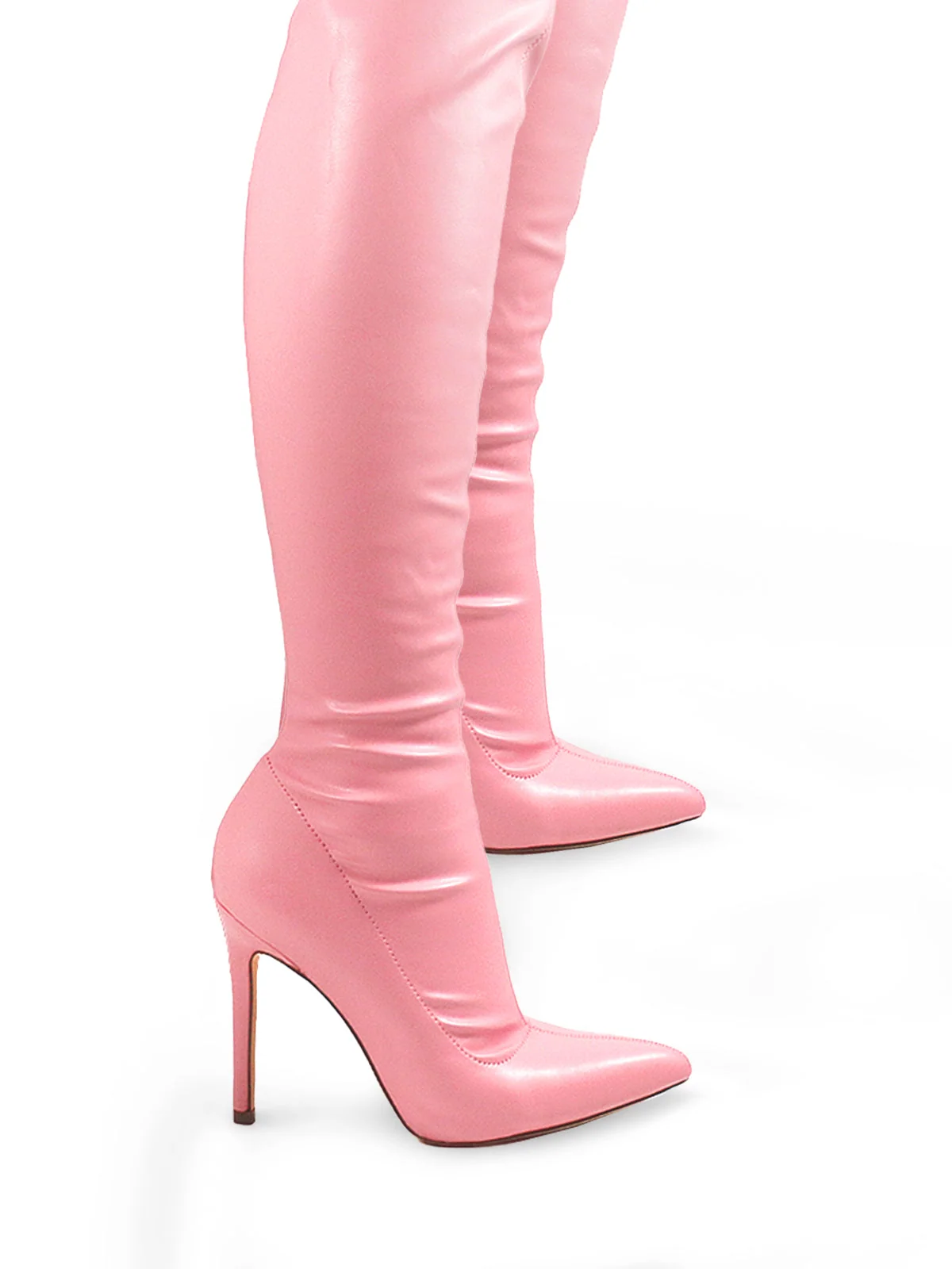 Gisele Stretchy Over-the-Knee Heeled Boots in Pink