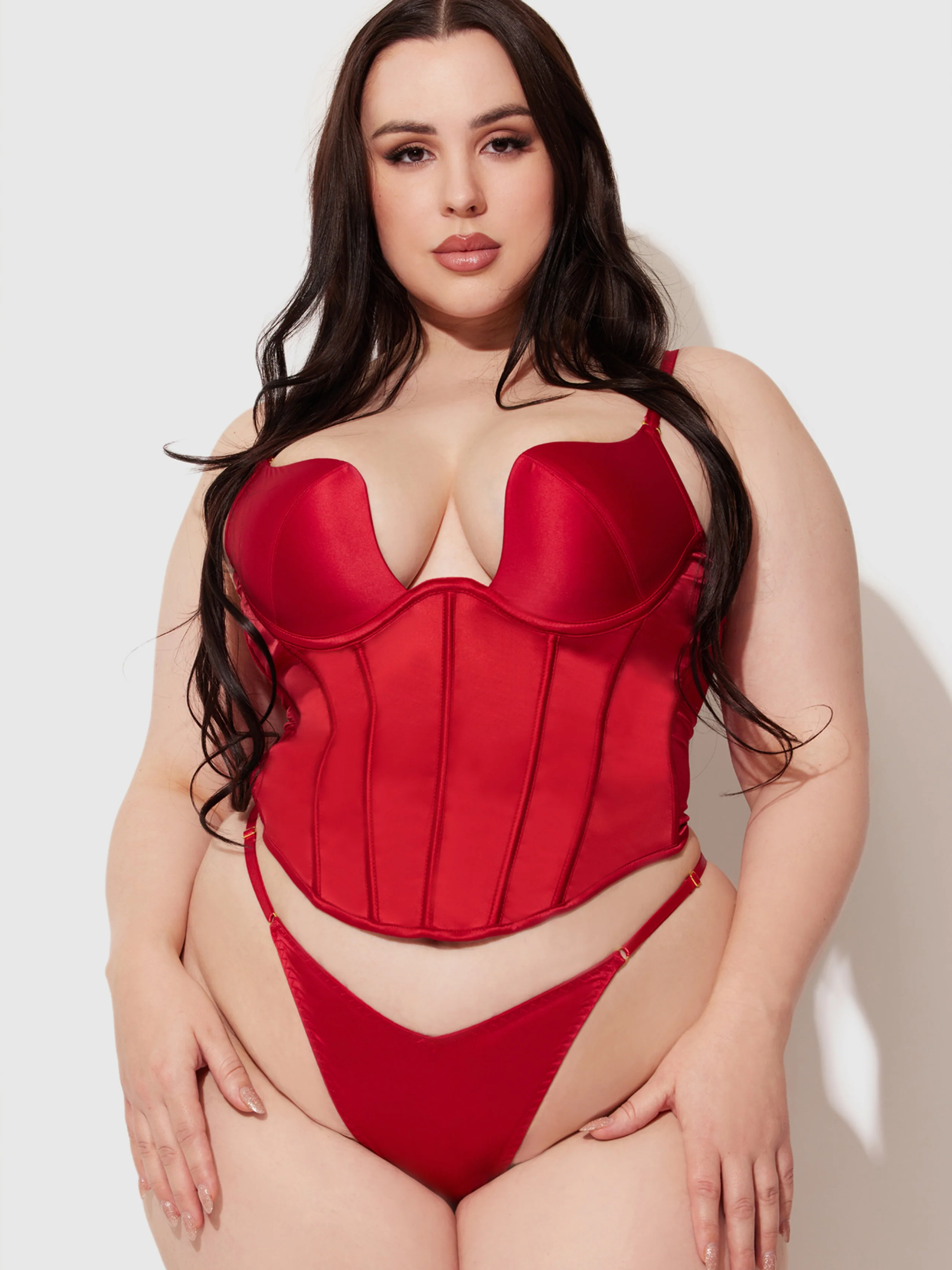Petra Swirl Plunge Push Up Bustier in Crimson Red