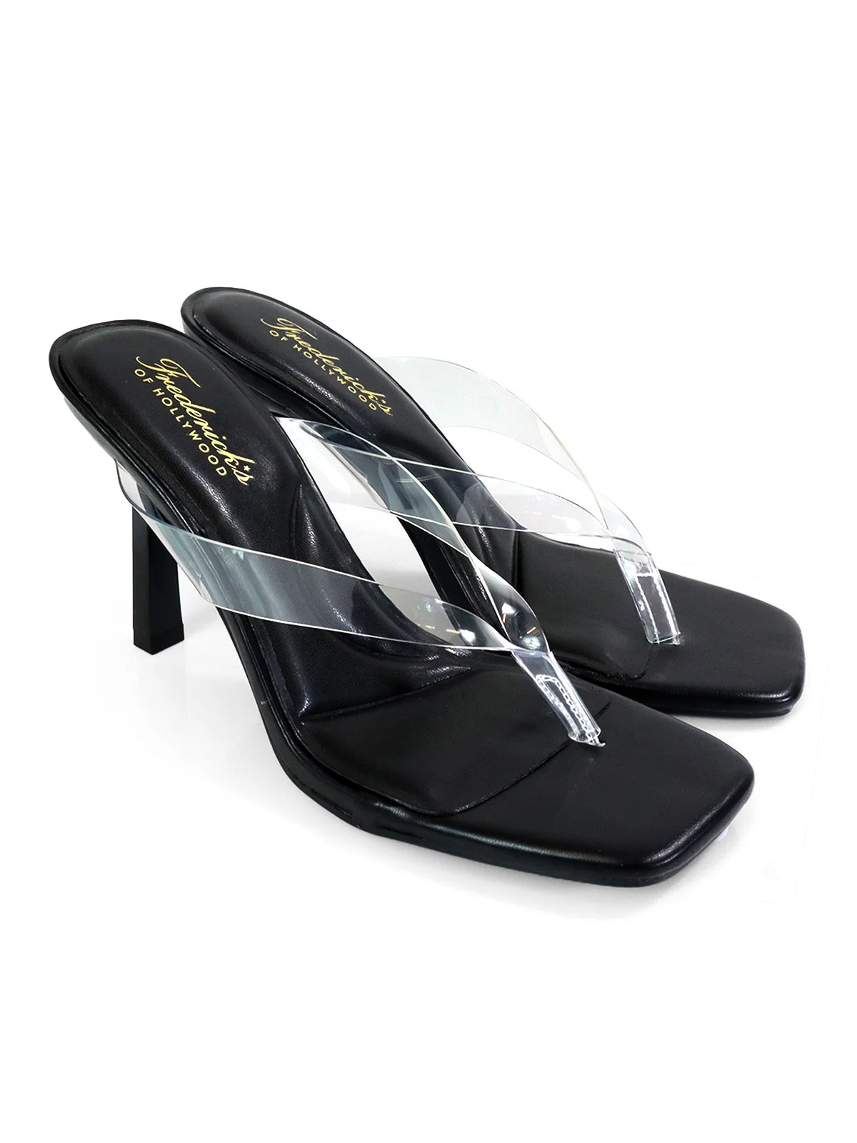 Annabelle Thong Sandal in Black with Clear Straps