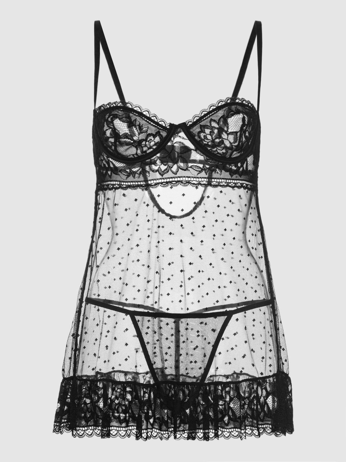 Riley Lace Babydoll Set with Swiss Dot Mesh