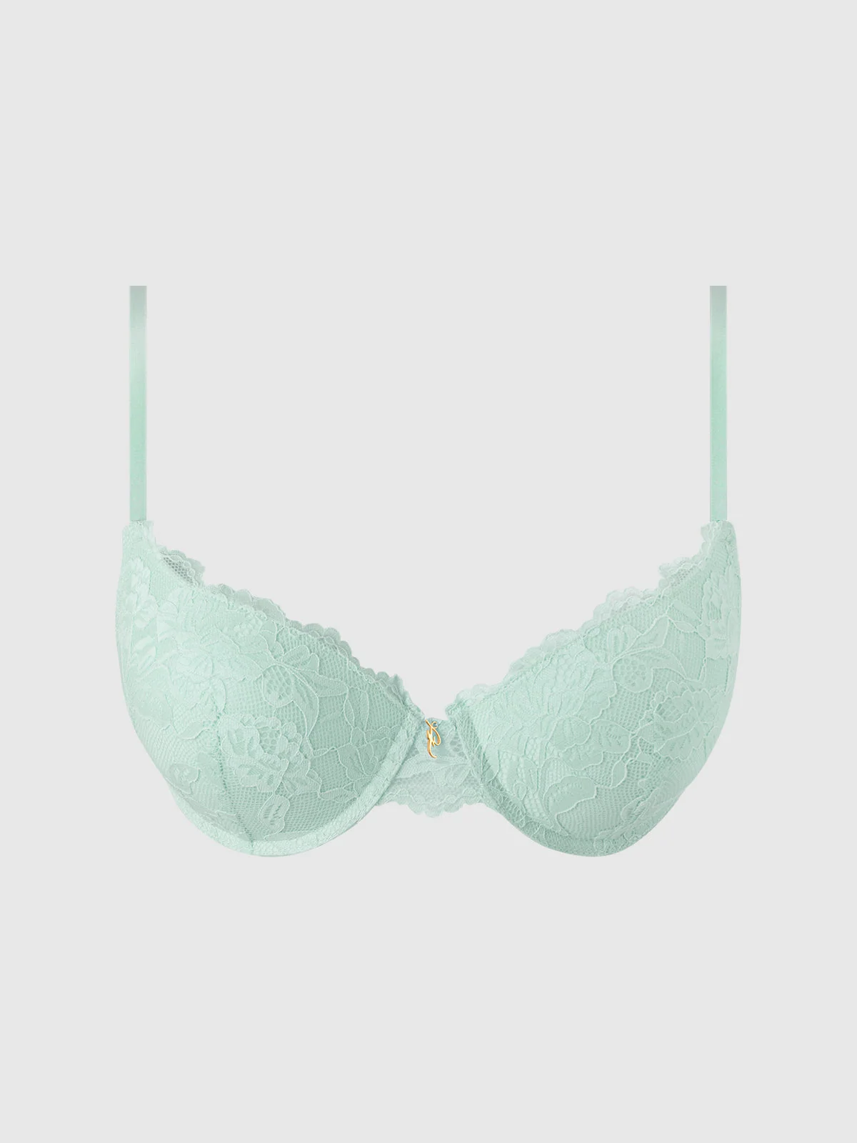 Mabel Lace Demi Push Up Bra with Delicate Lace Trim in Clearly Aqua