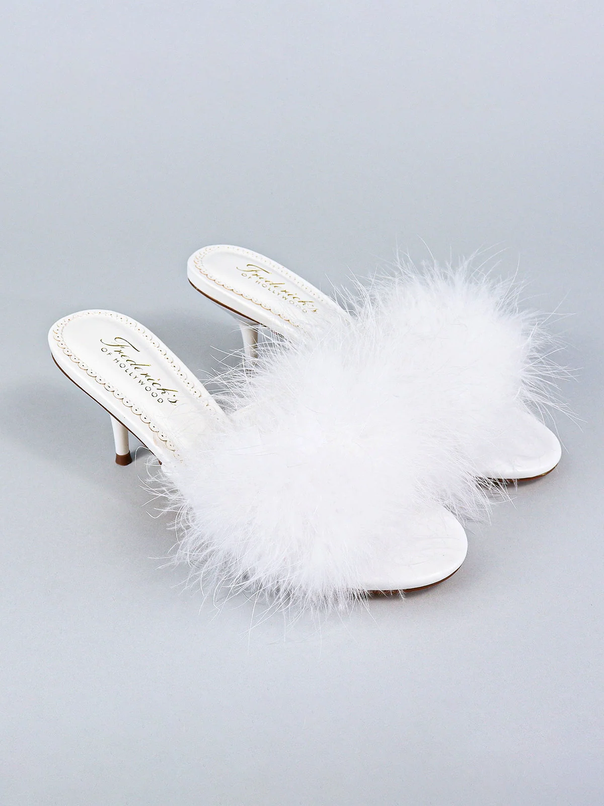 Luxor Feather Mule in White Kitten Heel