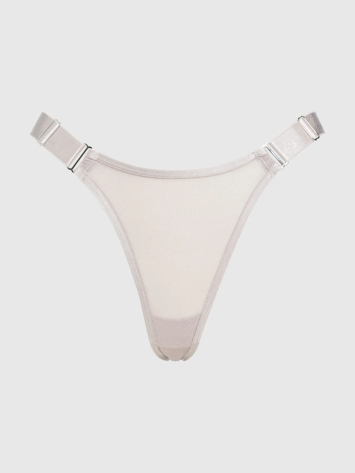 Pia Elastic Side Mesh Thong in Silver Grey