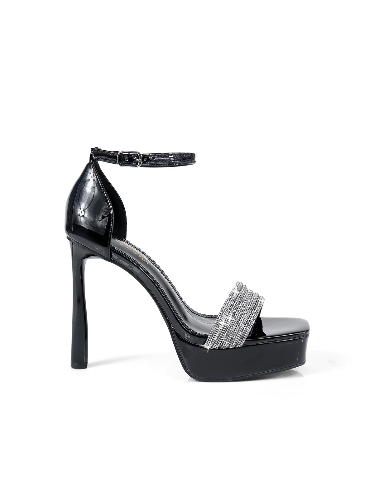 Denise Platform Heel in Black Satin with Open Toe