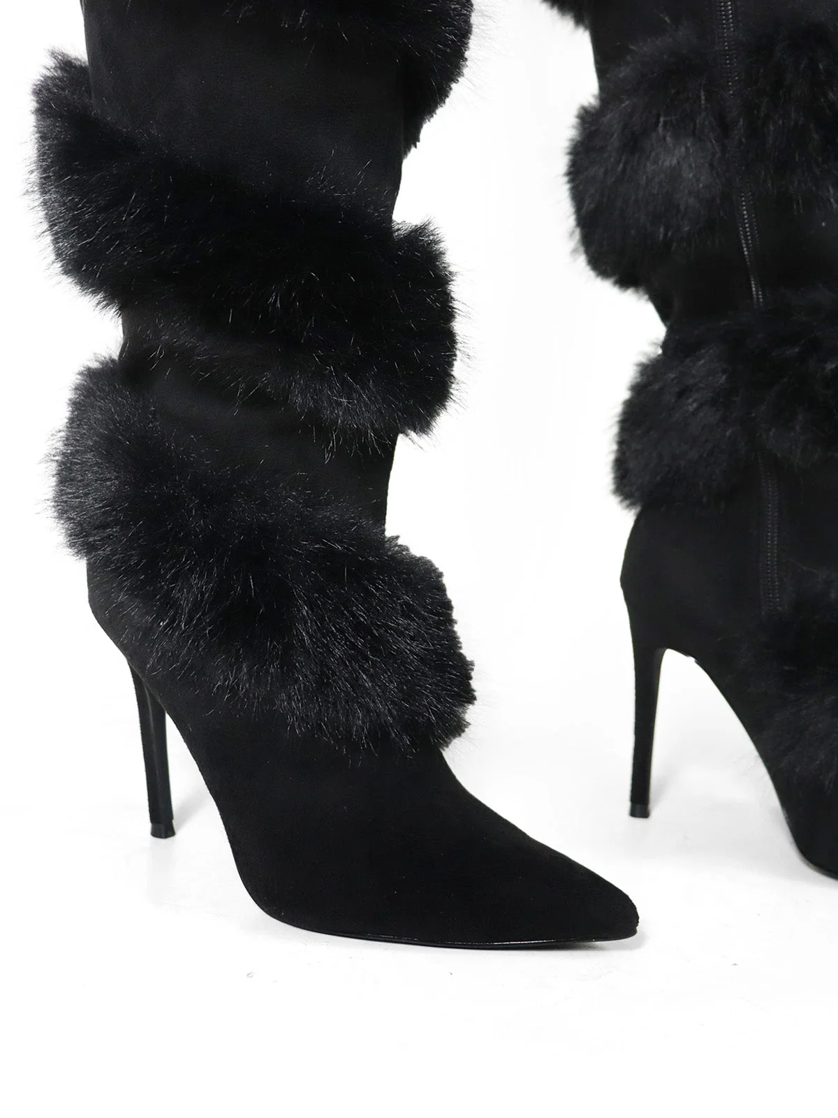 Holly Feather Over the Knee High Boots in Black