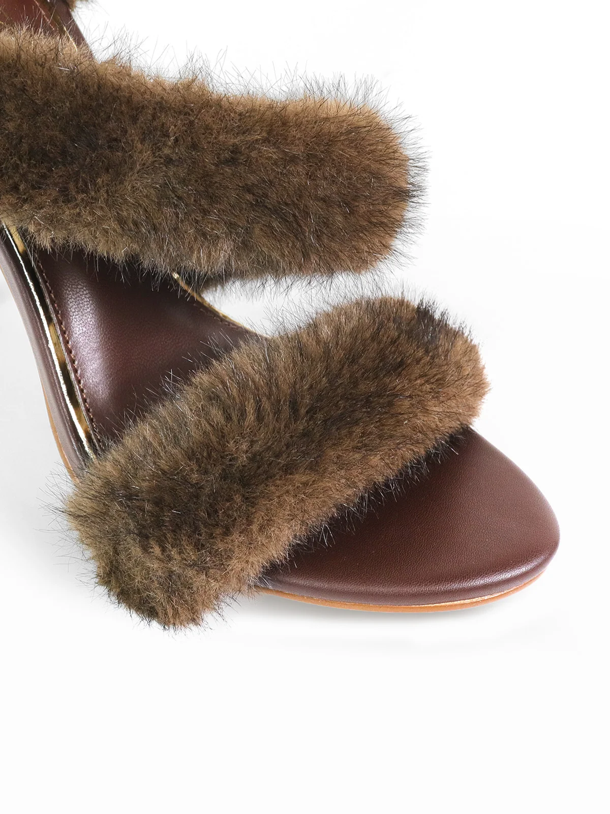 Allure Fluffy Stiletto Sandal in Brown