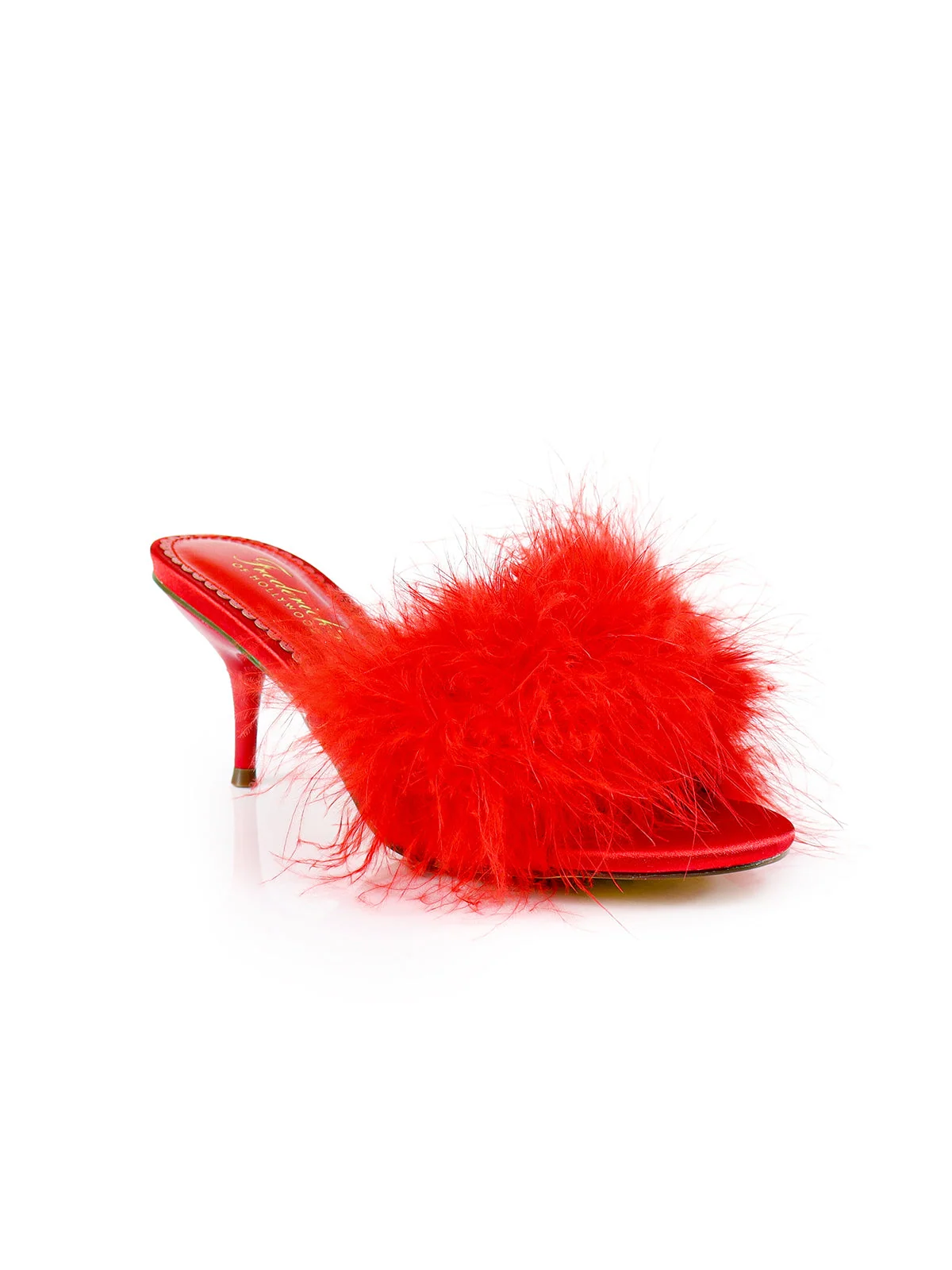 Luxor Feather Mule in Red Kitten Heel