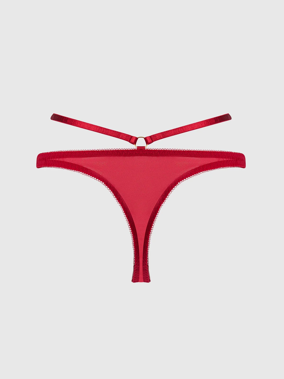Melrose Embroidered Tanga in Crimson Red Stretch Mesh