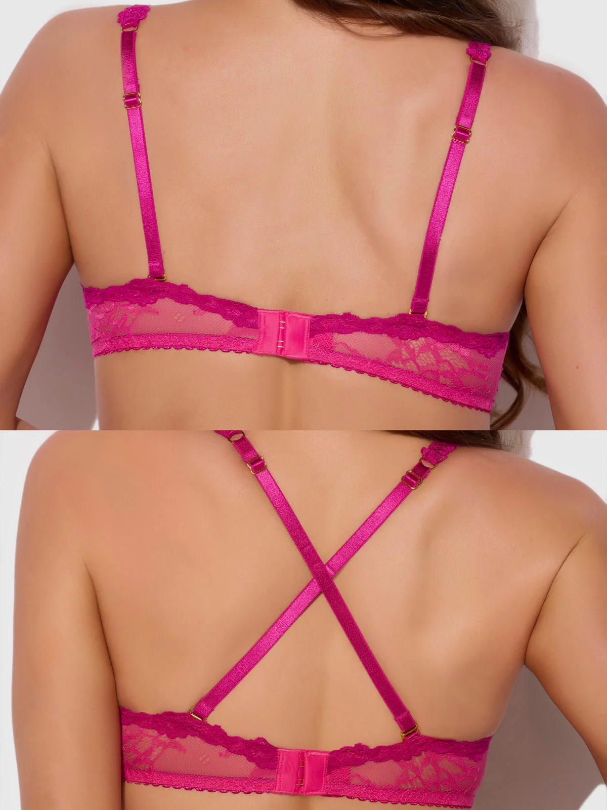 Pia Lace Push Up 半杯抹胸文胸，Purple Fuchsia