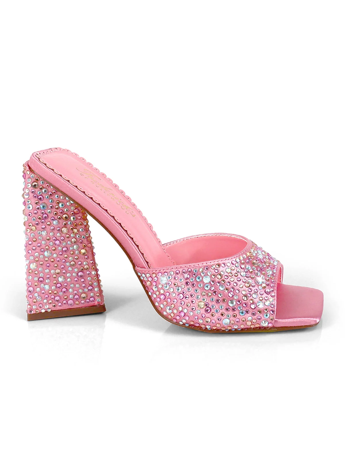 Darlene Mule Pink Satin Rhinestone Heels