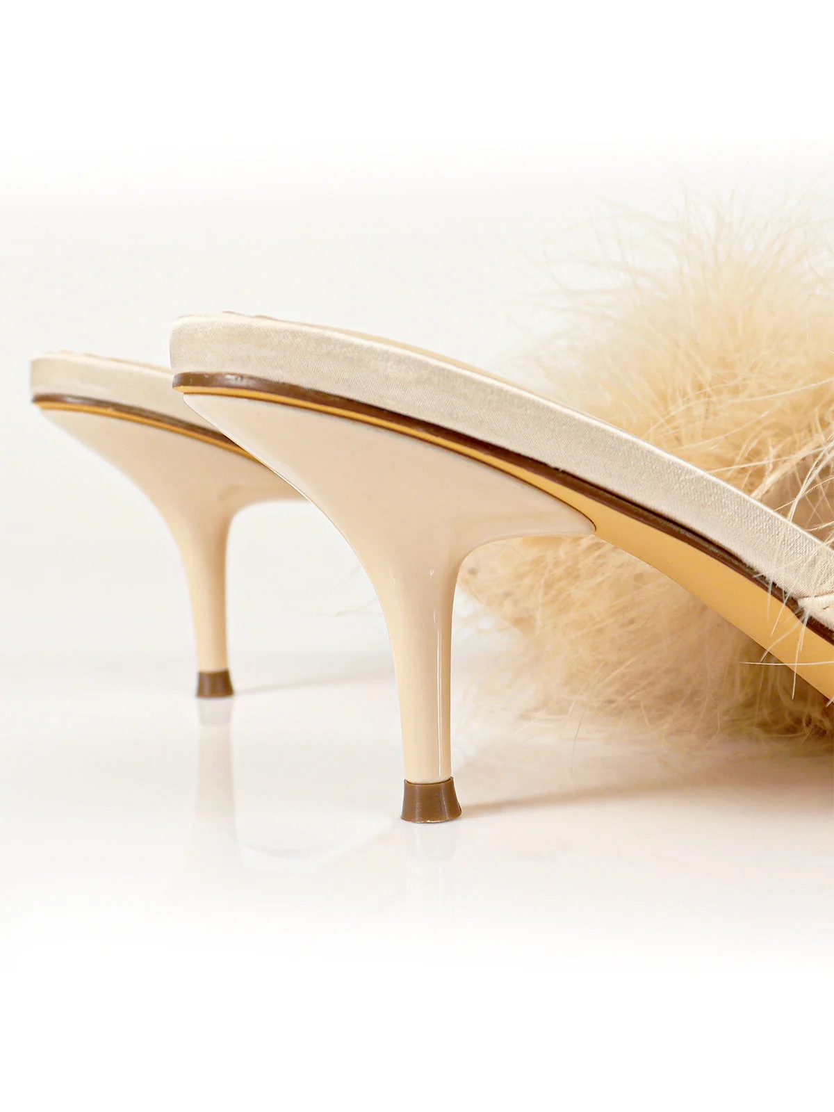 Luxor Feather Mule in Champagne Kitten Heel