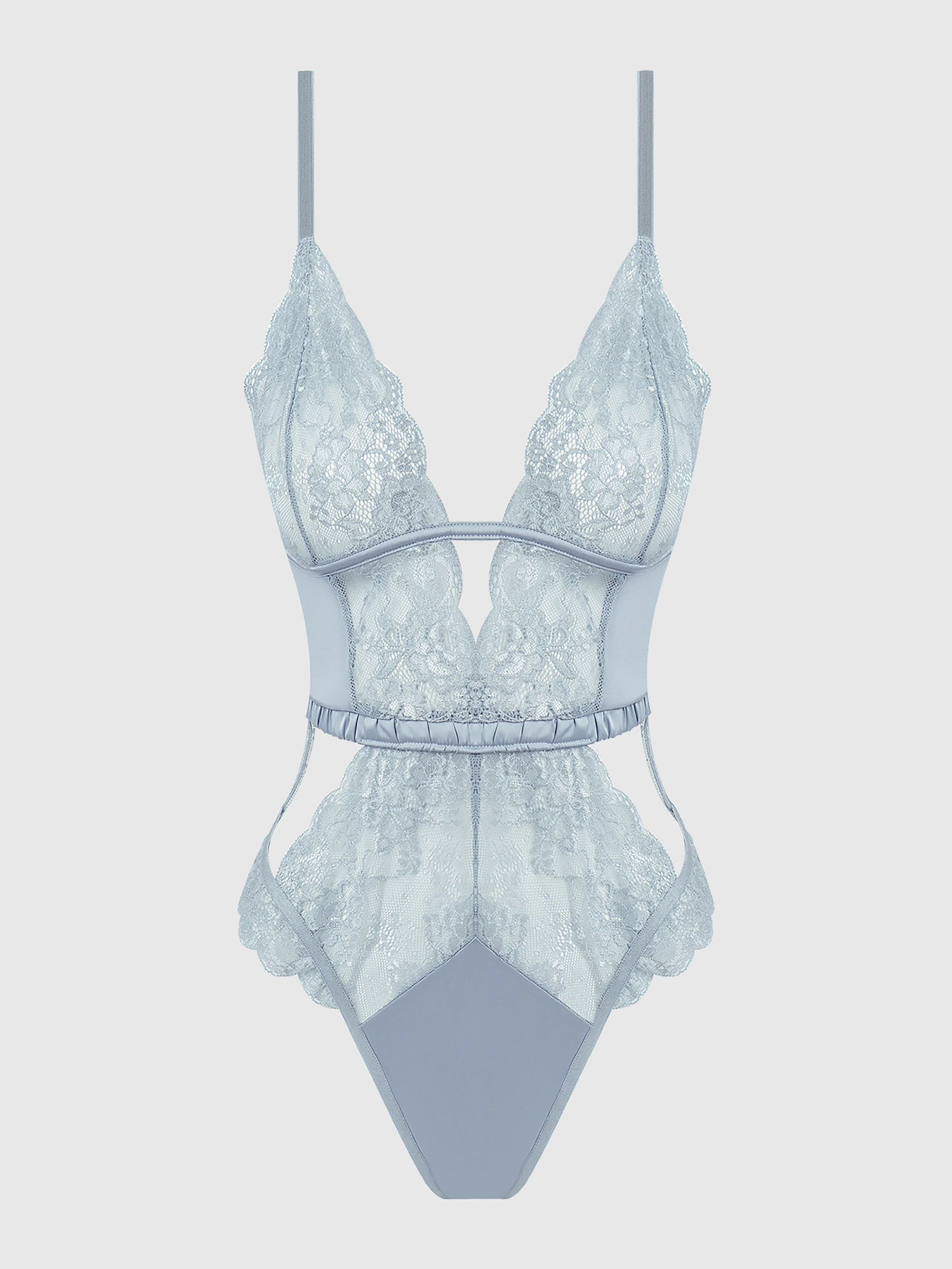 Serenity Lace and Satin Wireless Teddy in Stone Blue
