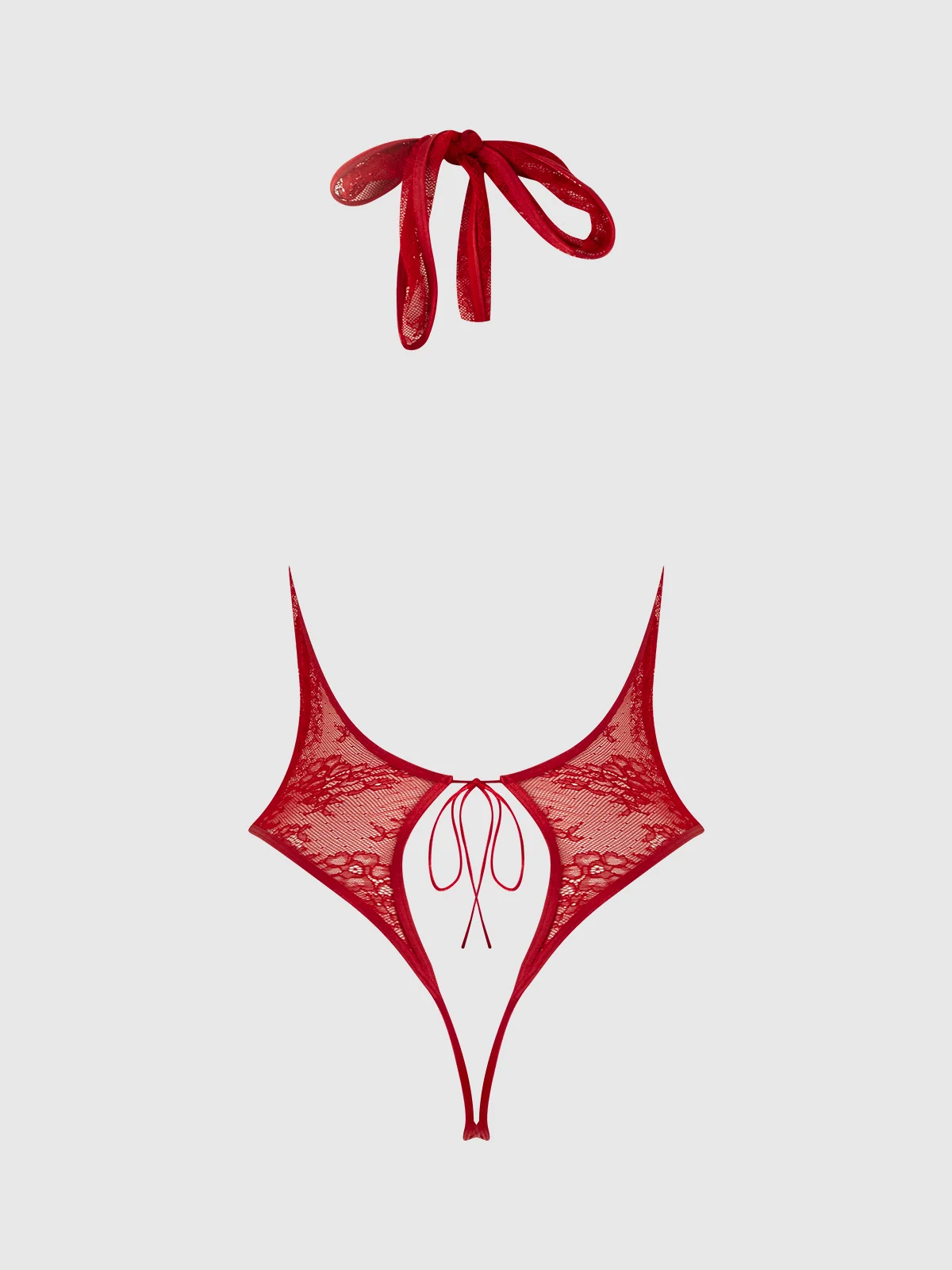 Chiara Crotchless Halter Lace Teddy in Crimson Red