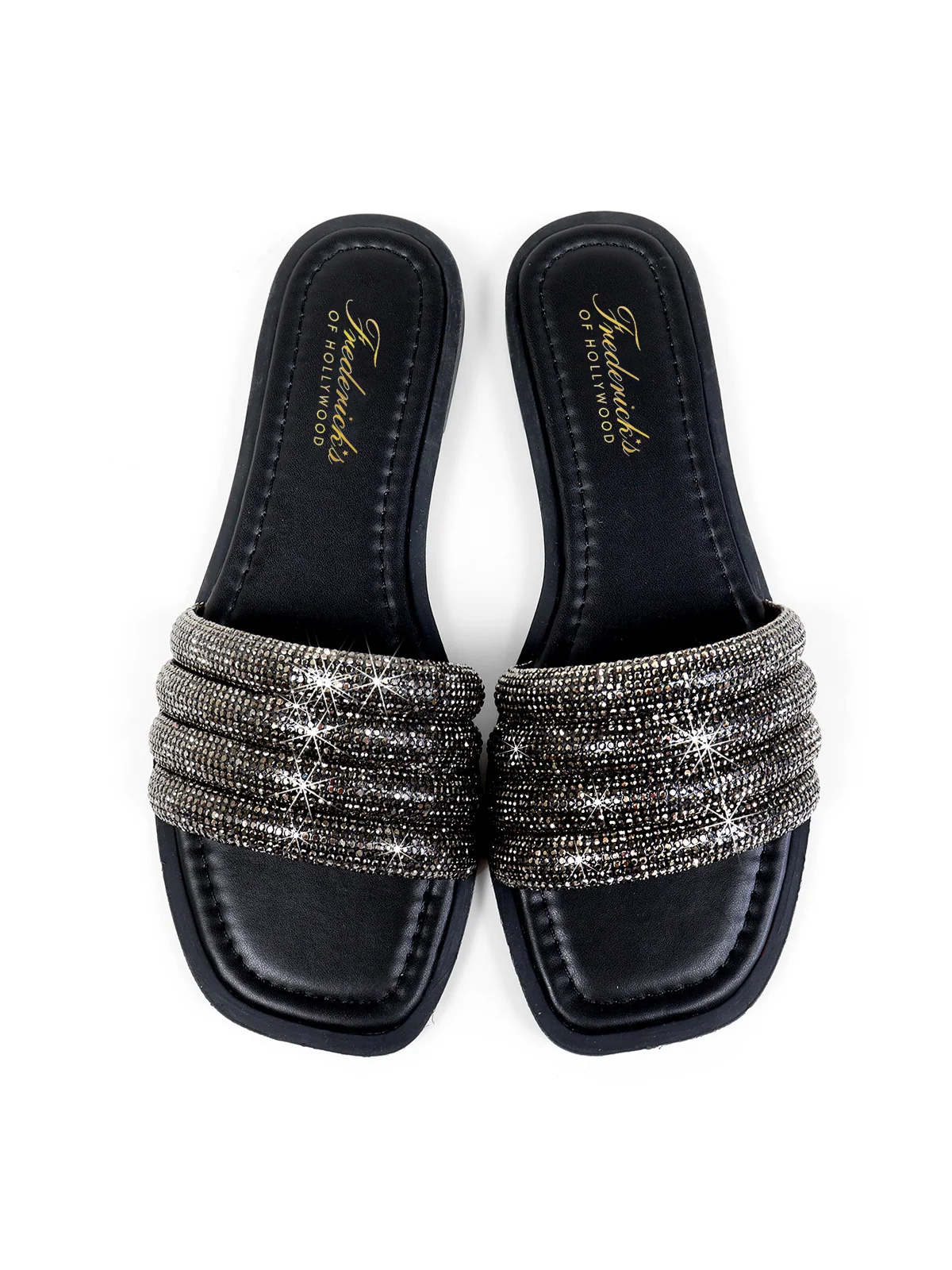 Jennifer Rhinestone Slide Sandals in Black