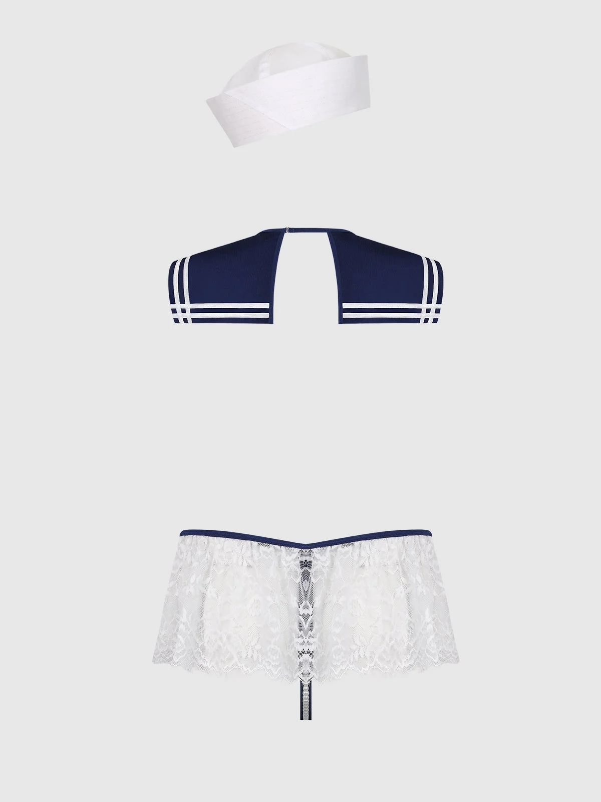 High Tied Sailor Crotchless Teddy With Hat in Navy and White