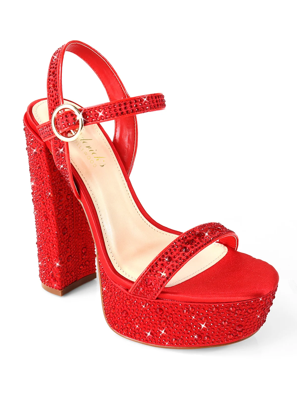 Fabiosa Rhinestone Open Toe Platform Heel in Red