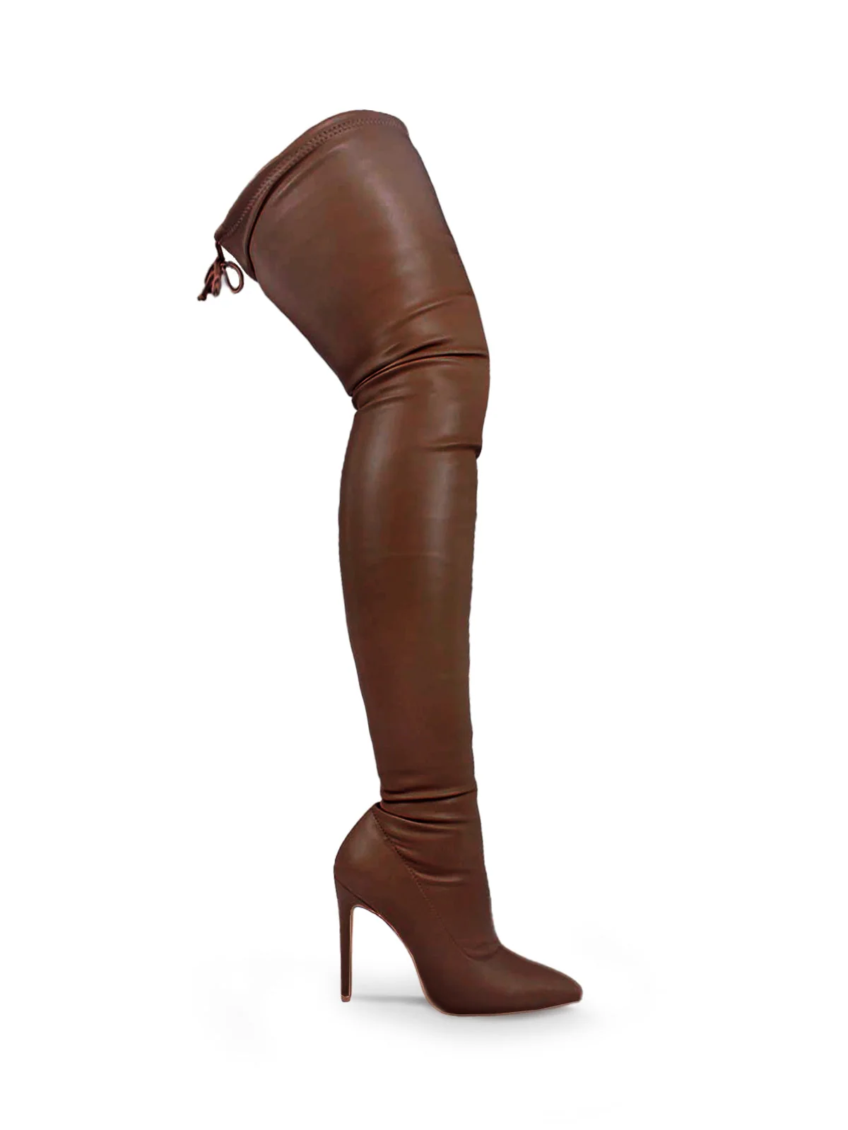 Heidi Stretch Over-the-Knee Boots in Brown Suede with Tie-Back
