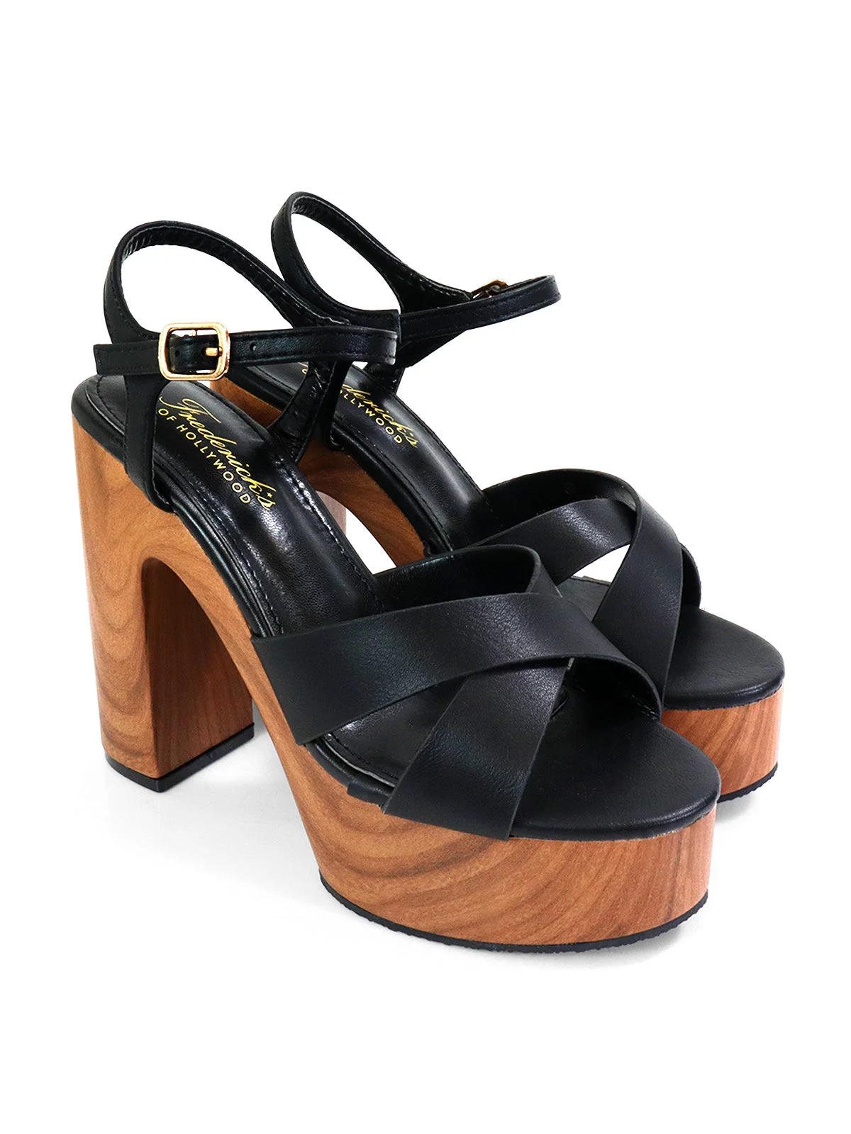 Andaz Heel Sandal with Crisscross Straps in Black