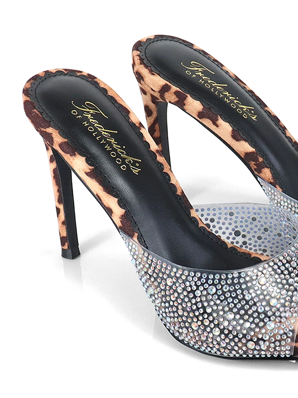 Nora Mule Leopard Satin Pointed-Toe Rhinestone Heels