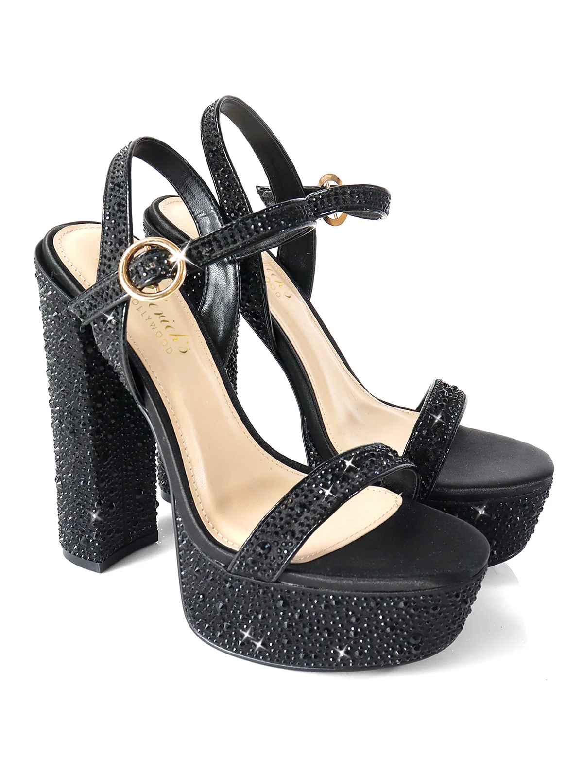 Fabiosa Rhinestone Open Toe Platform Heel in Black